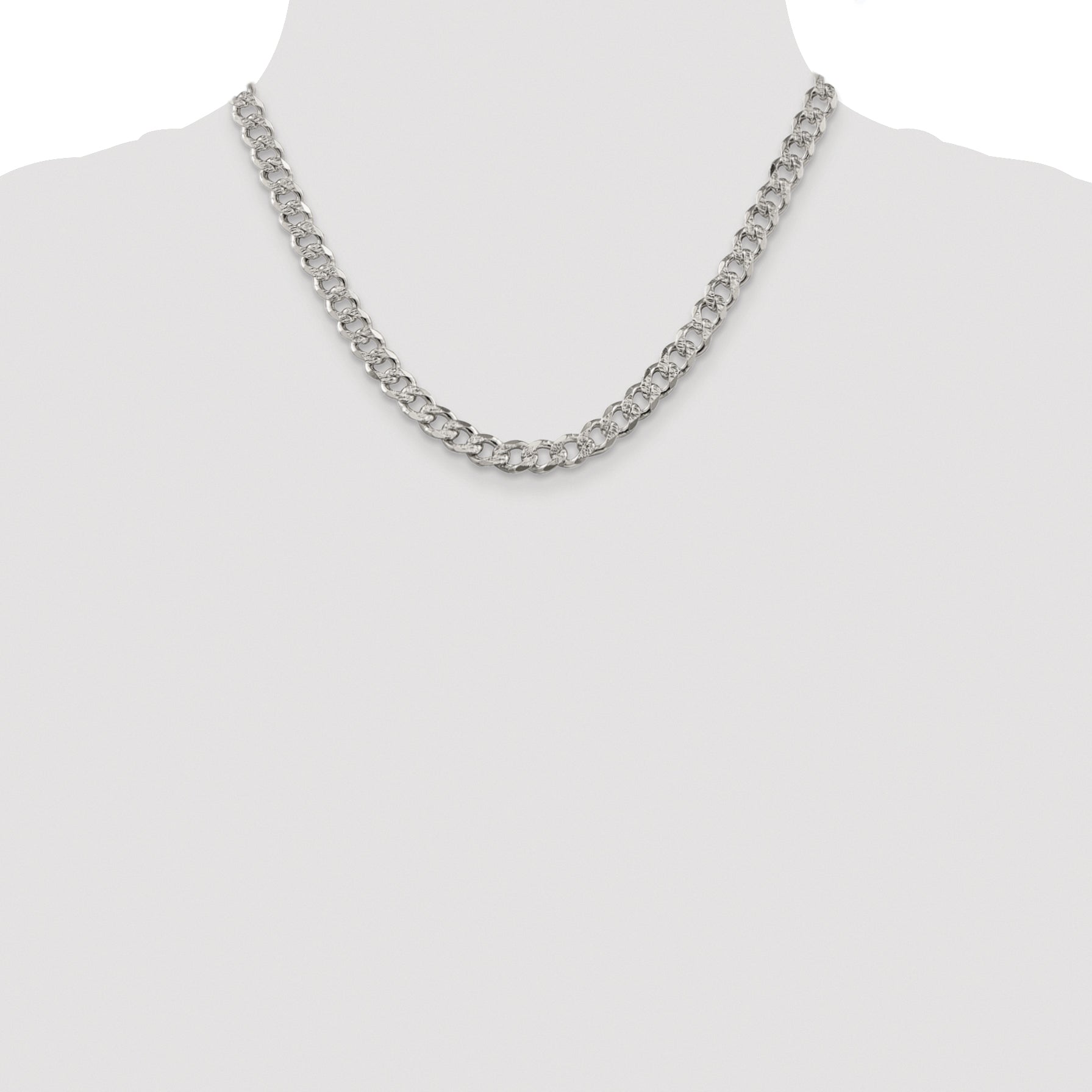 Sterling Silver Rhodium-plated 7.5mm Pave Curb Chain