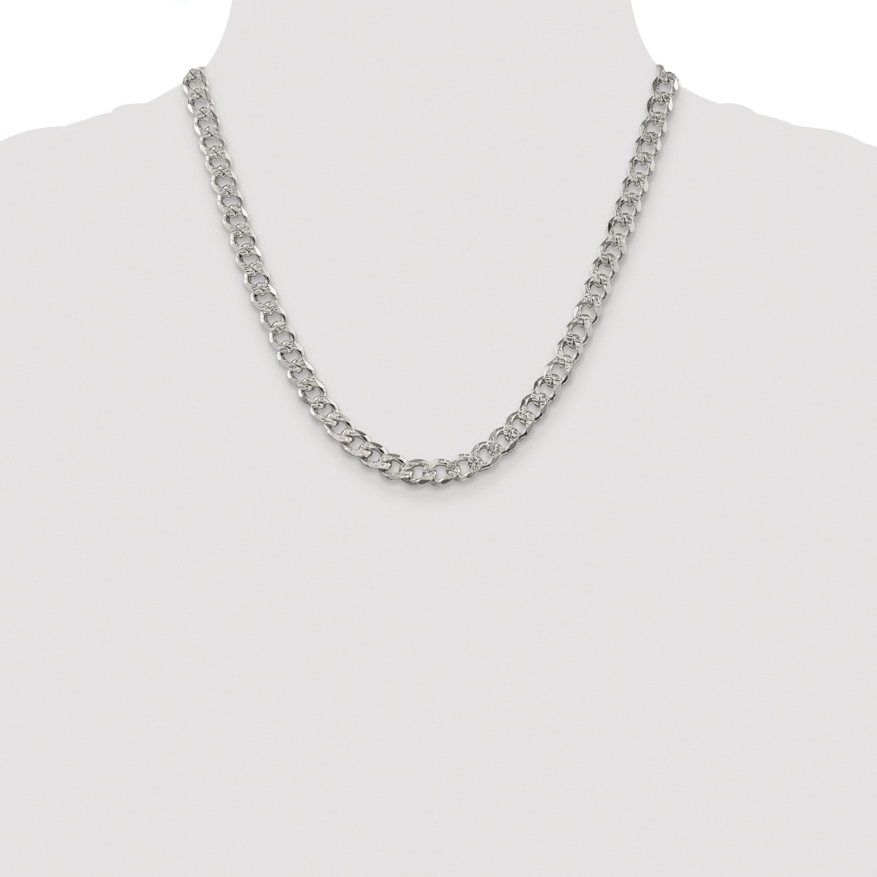 Sterling Silver Rhodium-plated 7.5mm Pav‚ Curb Chain