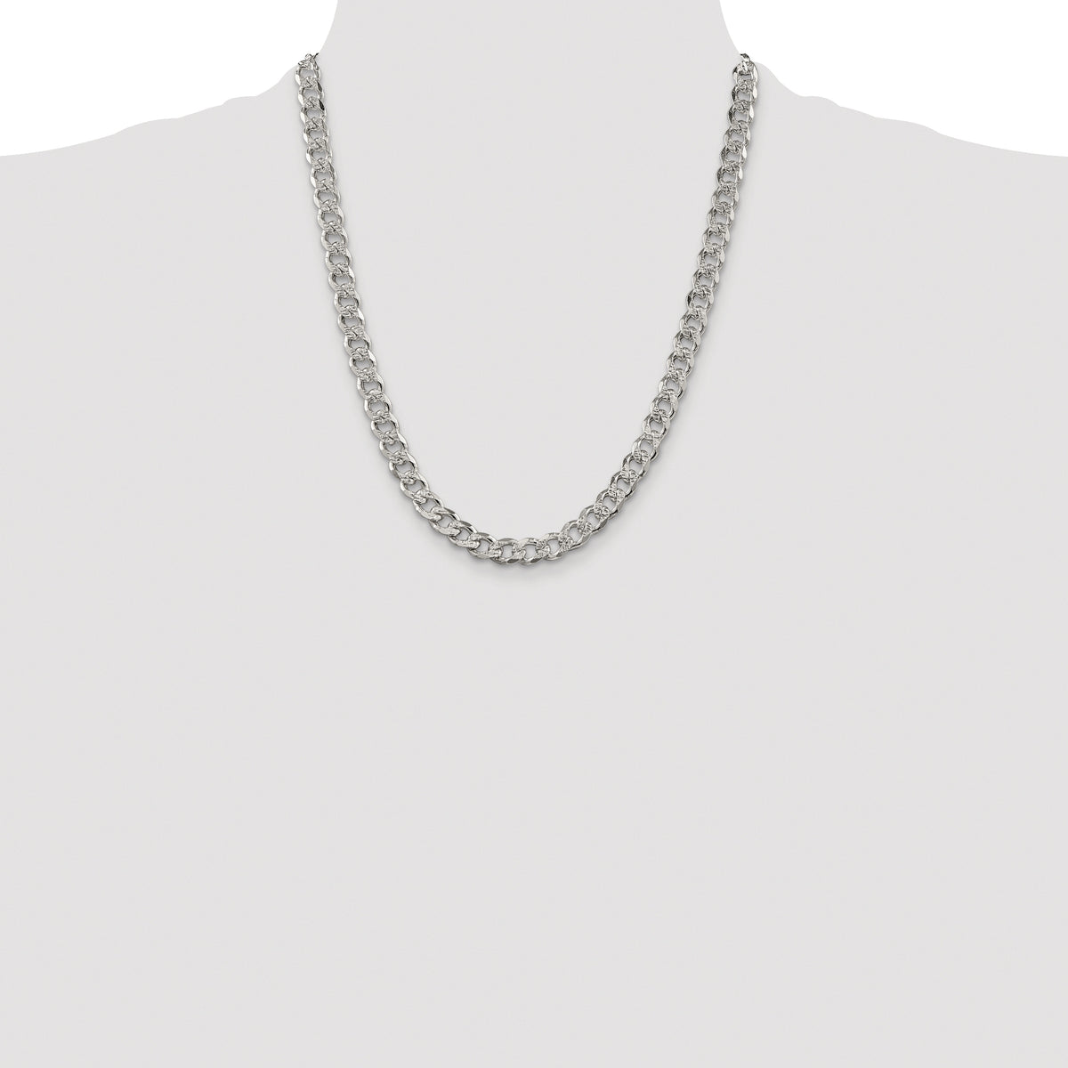 Sterling Silver Rhodium-plated 7.5mm Pave Curb Chain