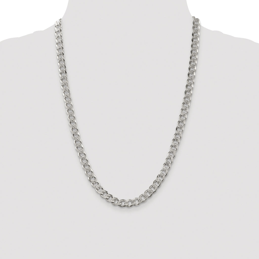 Sterling Silver Rhodium-plated 7.5mm Pav� Curb Chain