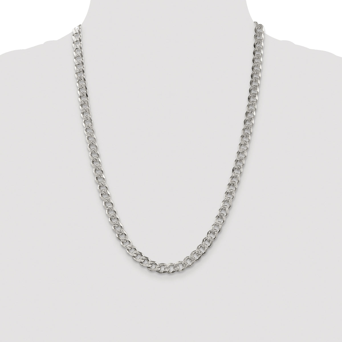 Sterling Silver Rhodium-plated 7.5mm Pav� Curb Chain
