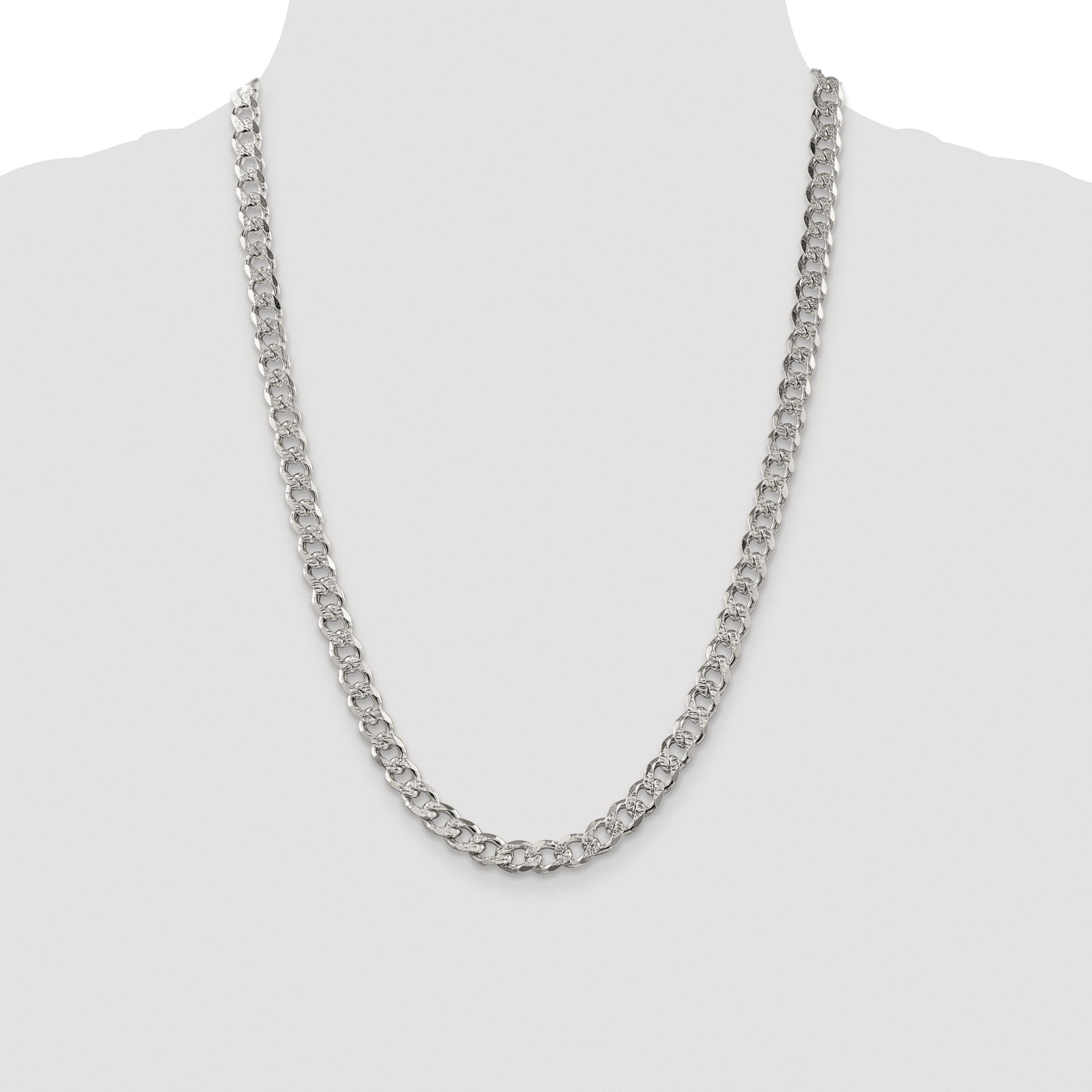 Sterling Silver Rhodium-plated 7.5mm Pav‚ Curb Chain