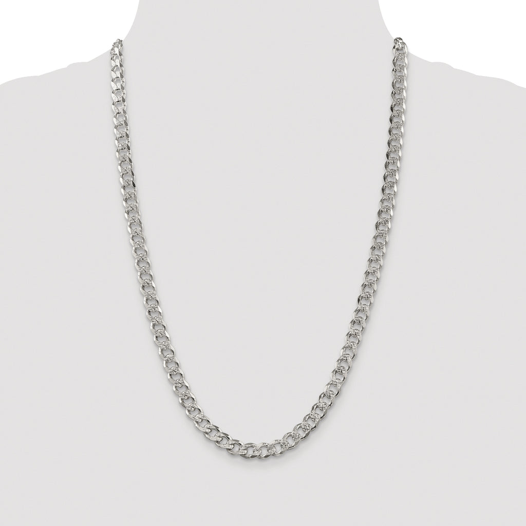 Sterling Silver Rhodium-plated 7.5mm Pav� Curb Chain
