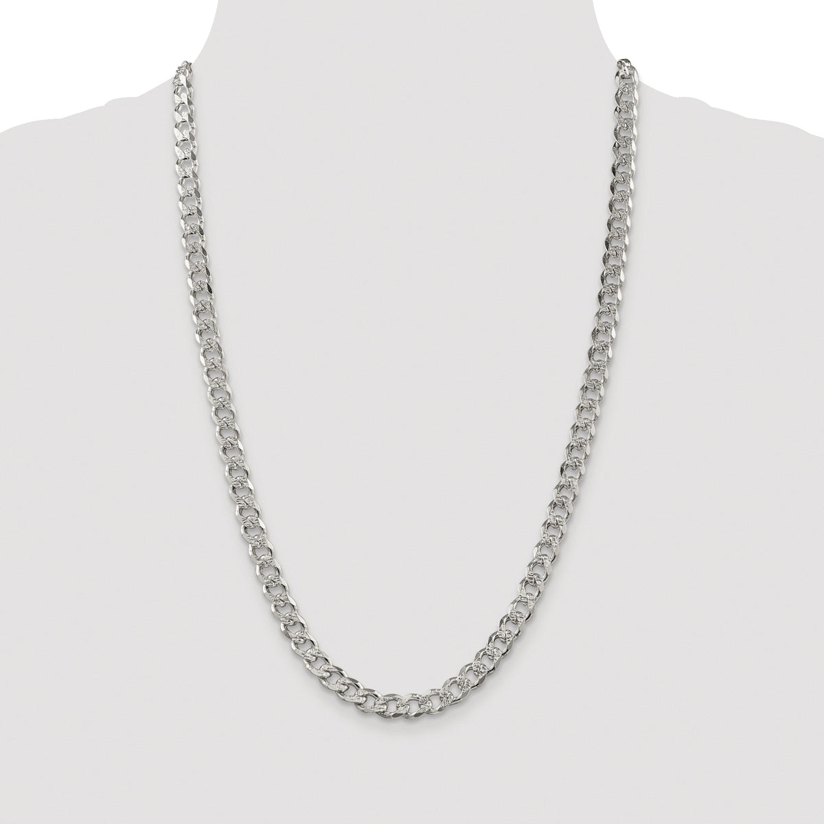 Sterling Silver Rhodium-plated 7.5mm Pav� Curb Chain
