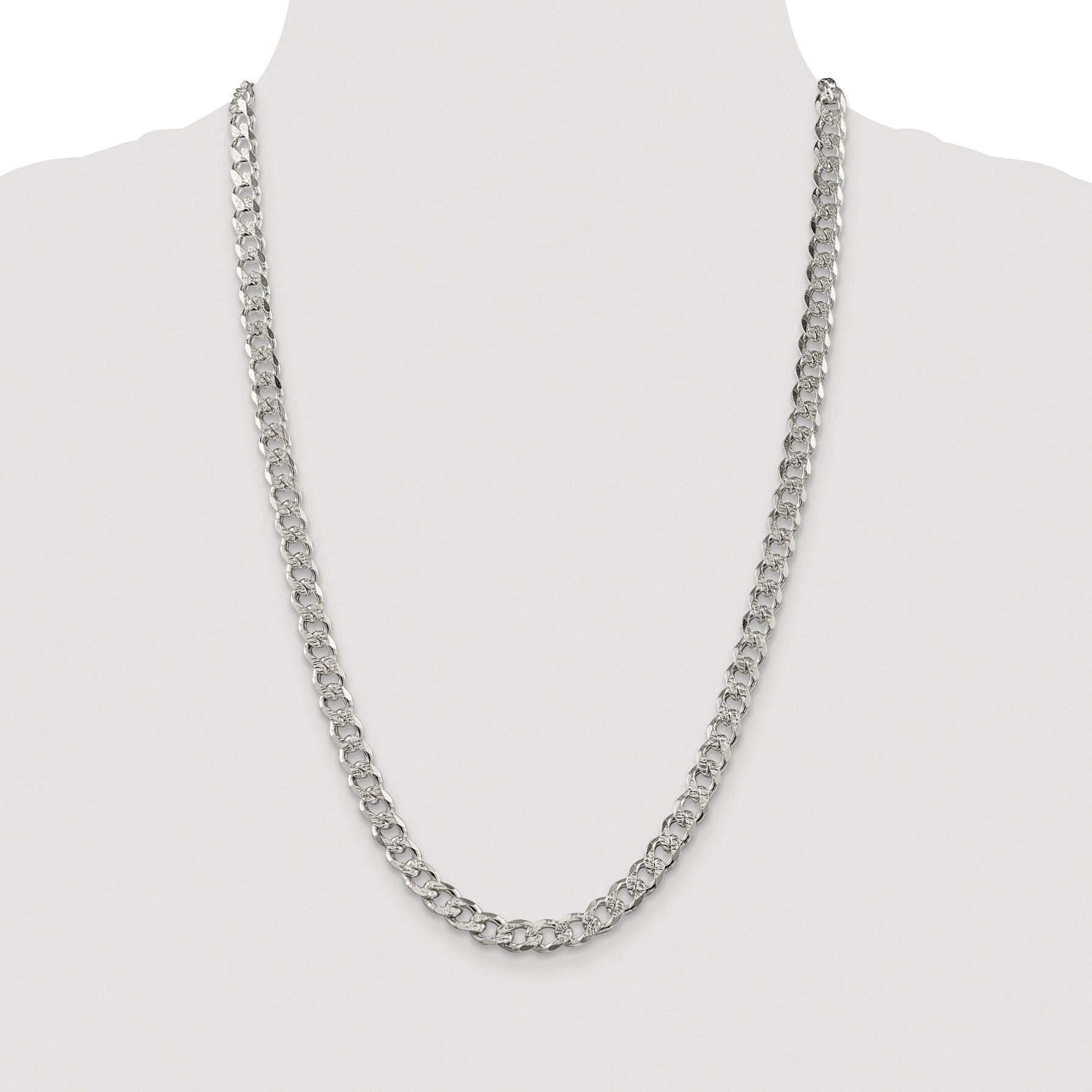 Sterling Silver Rhodium-plated 7.5mm Pav‚ Curb Chain