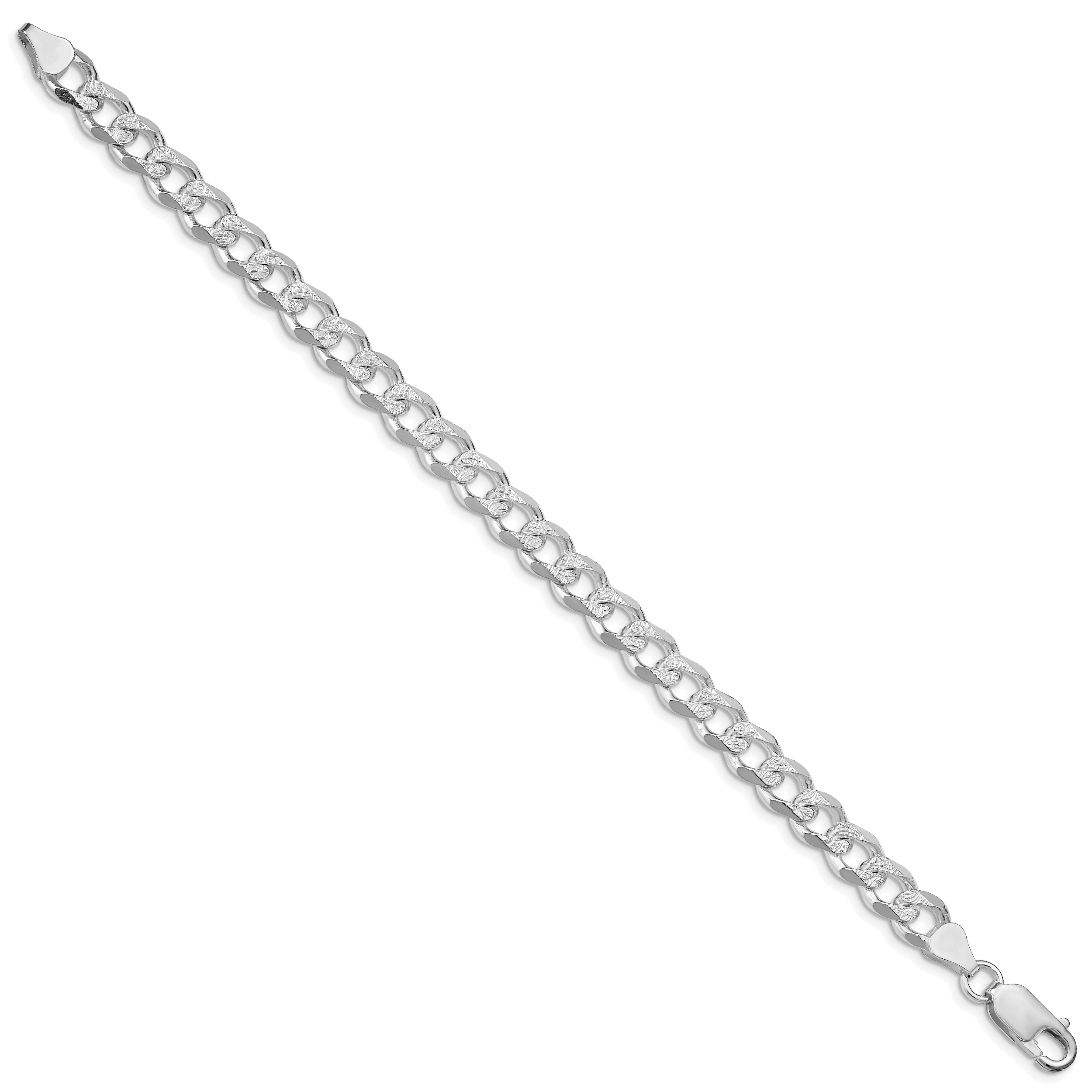 Sterling Silver Rhodium-plated 7.5mm Pav‚ Curb Chain Secondary image