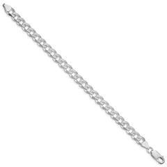 Sterling Silver Rhodium-plated 7.5mm Pave Curb Chain