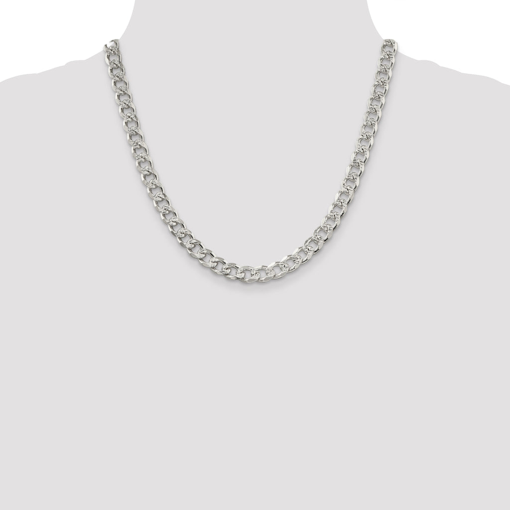 Sterling Silver 8.3mm Pave Curb Chain