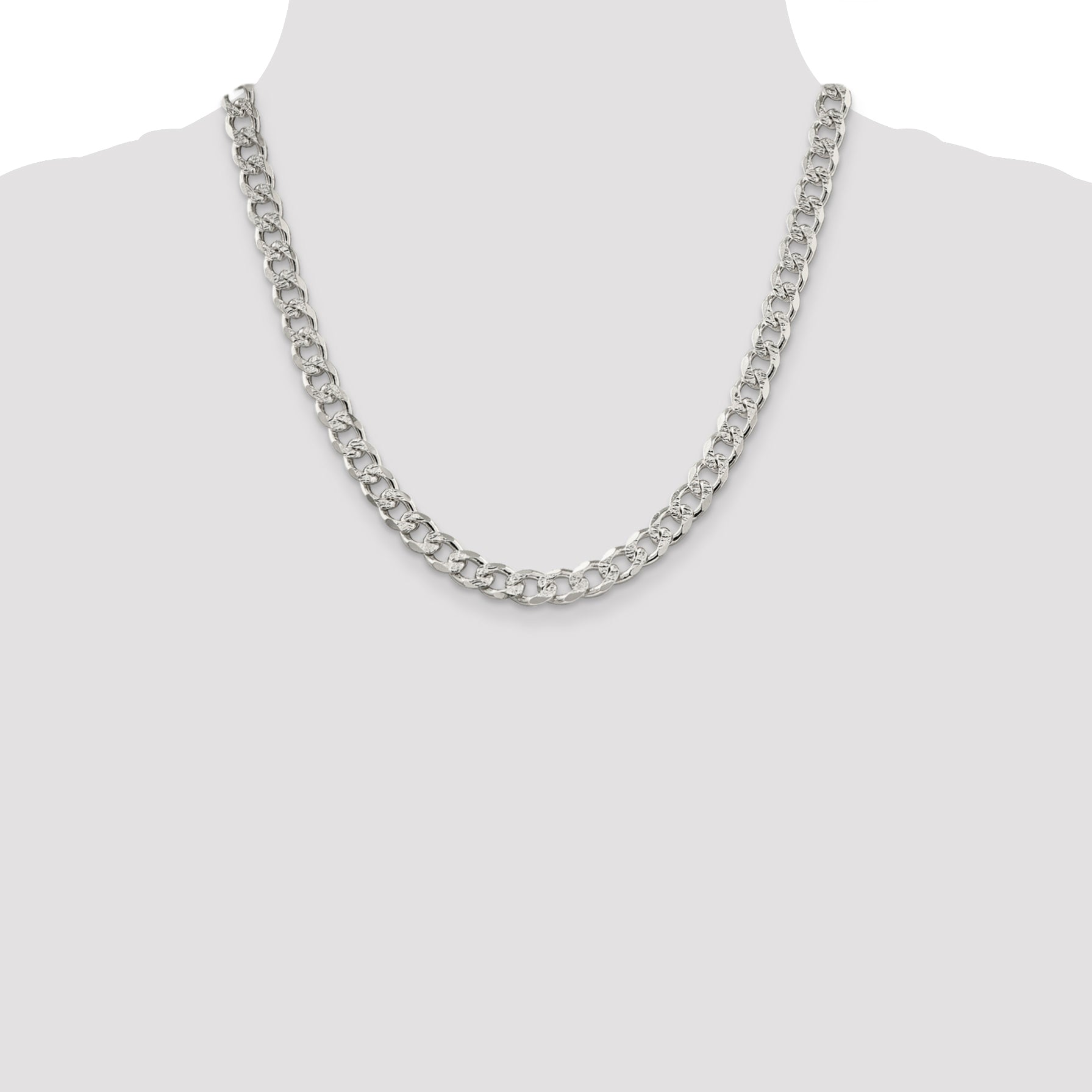 Sterling Silver 8.3mm Pave Curb Chain
