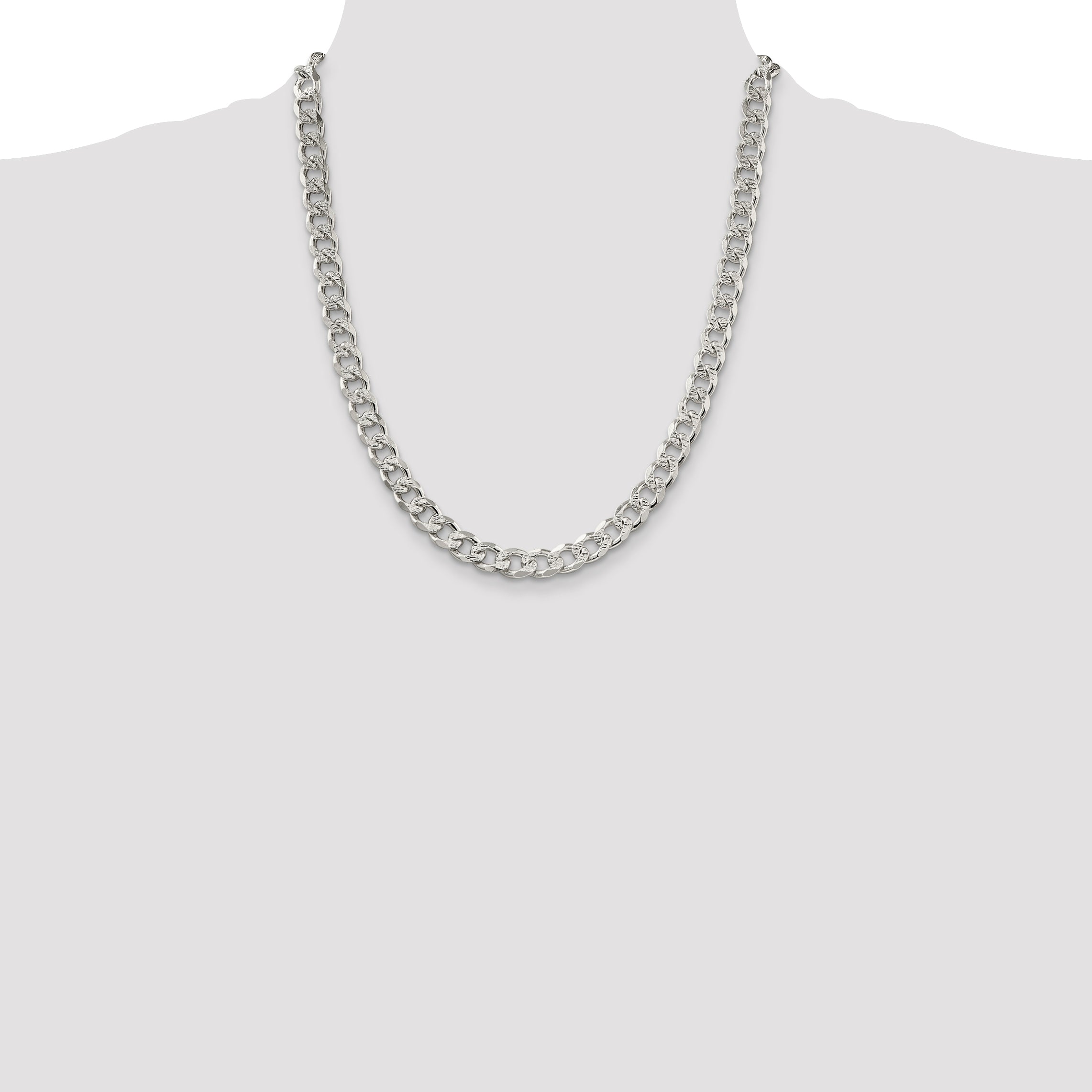 Sterling Silver 8.3mm Pav‚ Curb Chain