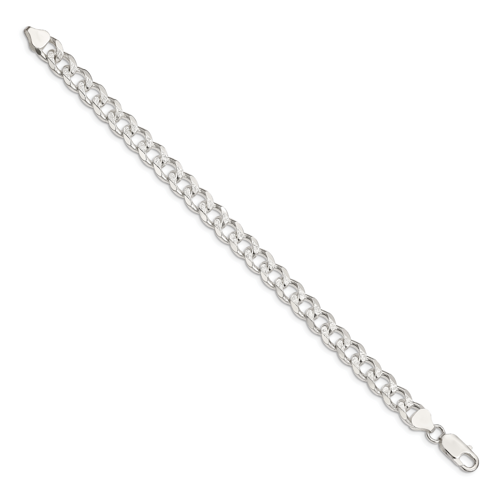 Sterling Silver 8.3mm Pave Curb Chain