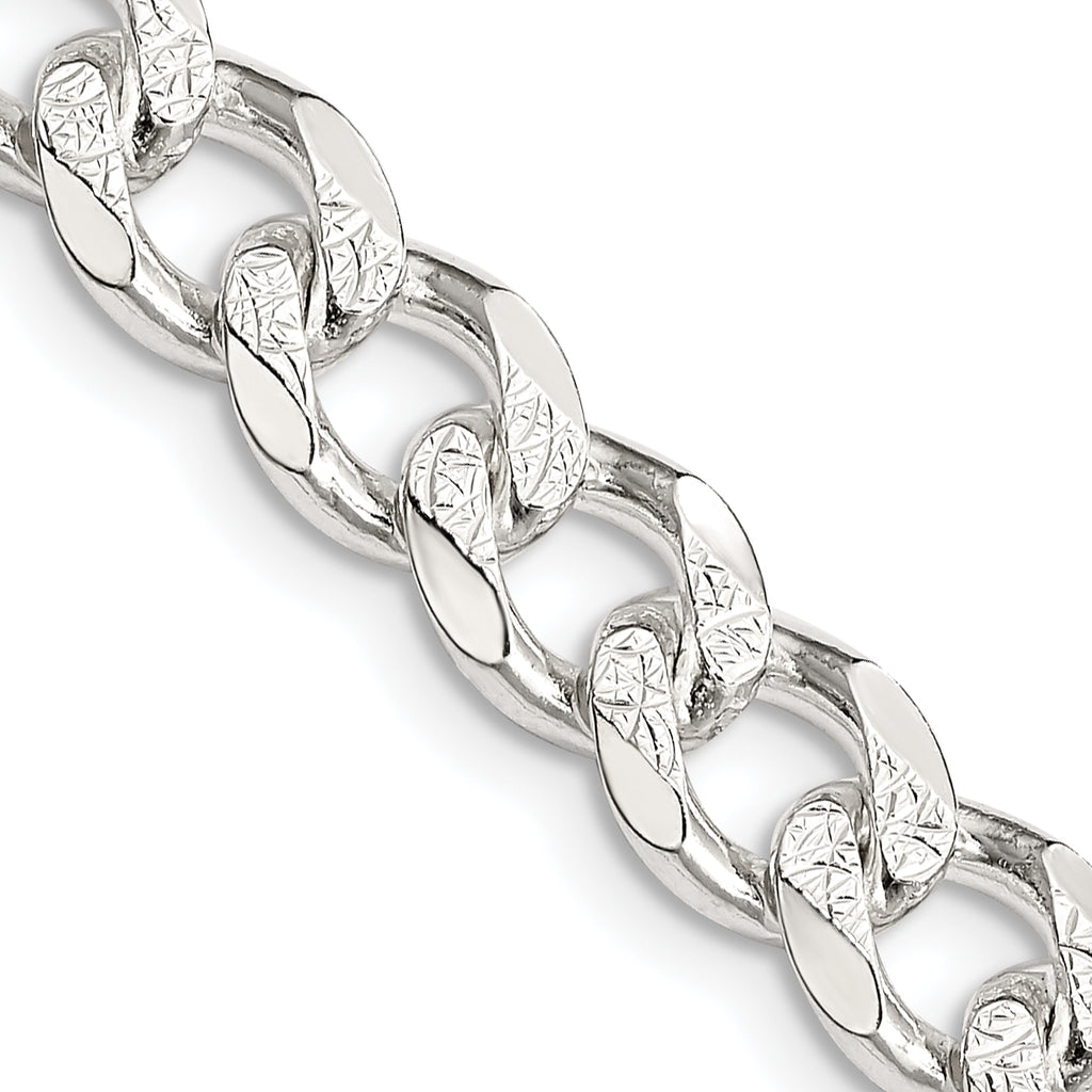 Sterling Silver 8.3mm Pave Curb Chain