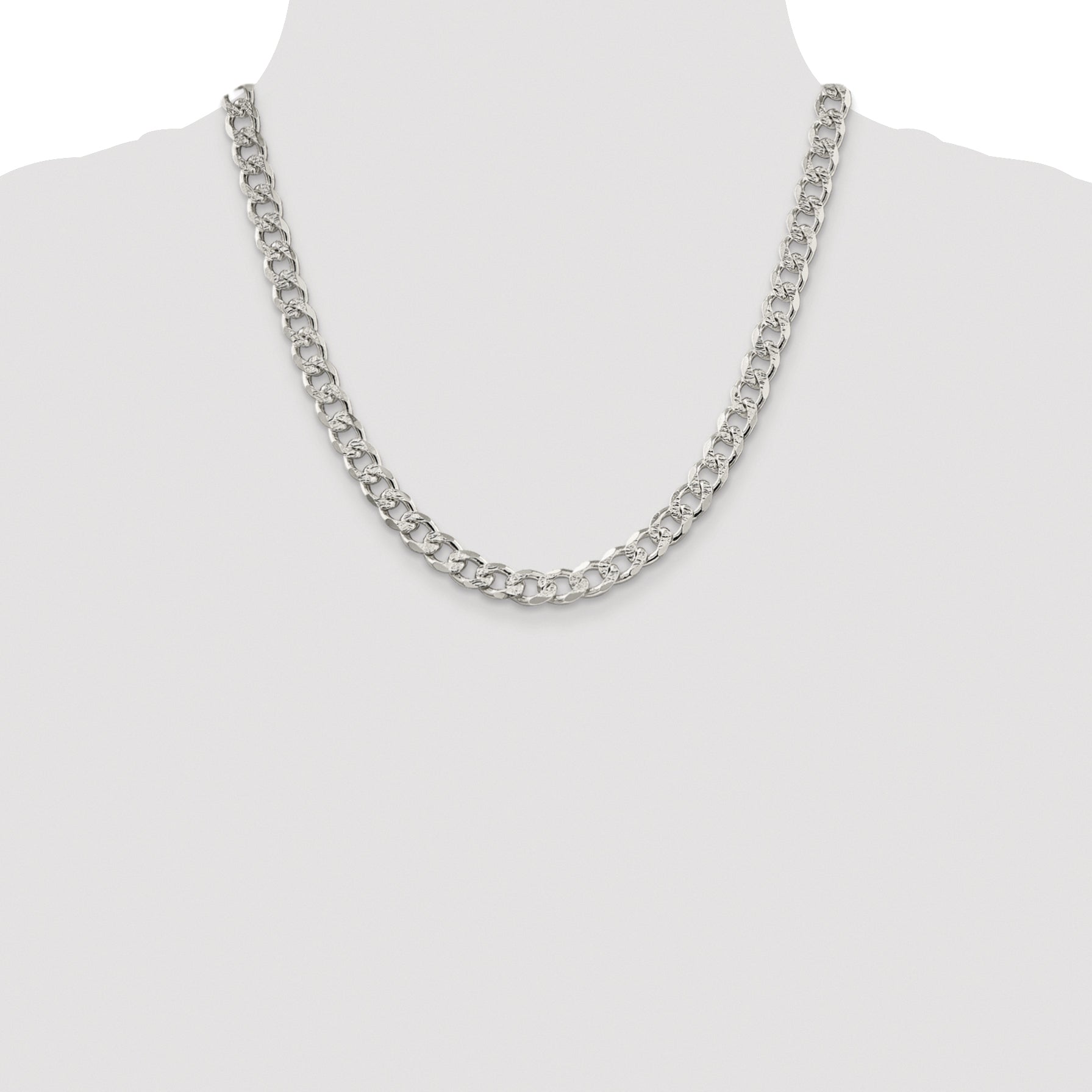 Sterling Silver Rhodium-plated 8.3mm Pav‚ Curb Chain