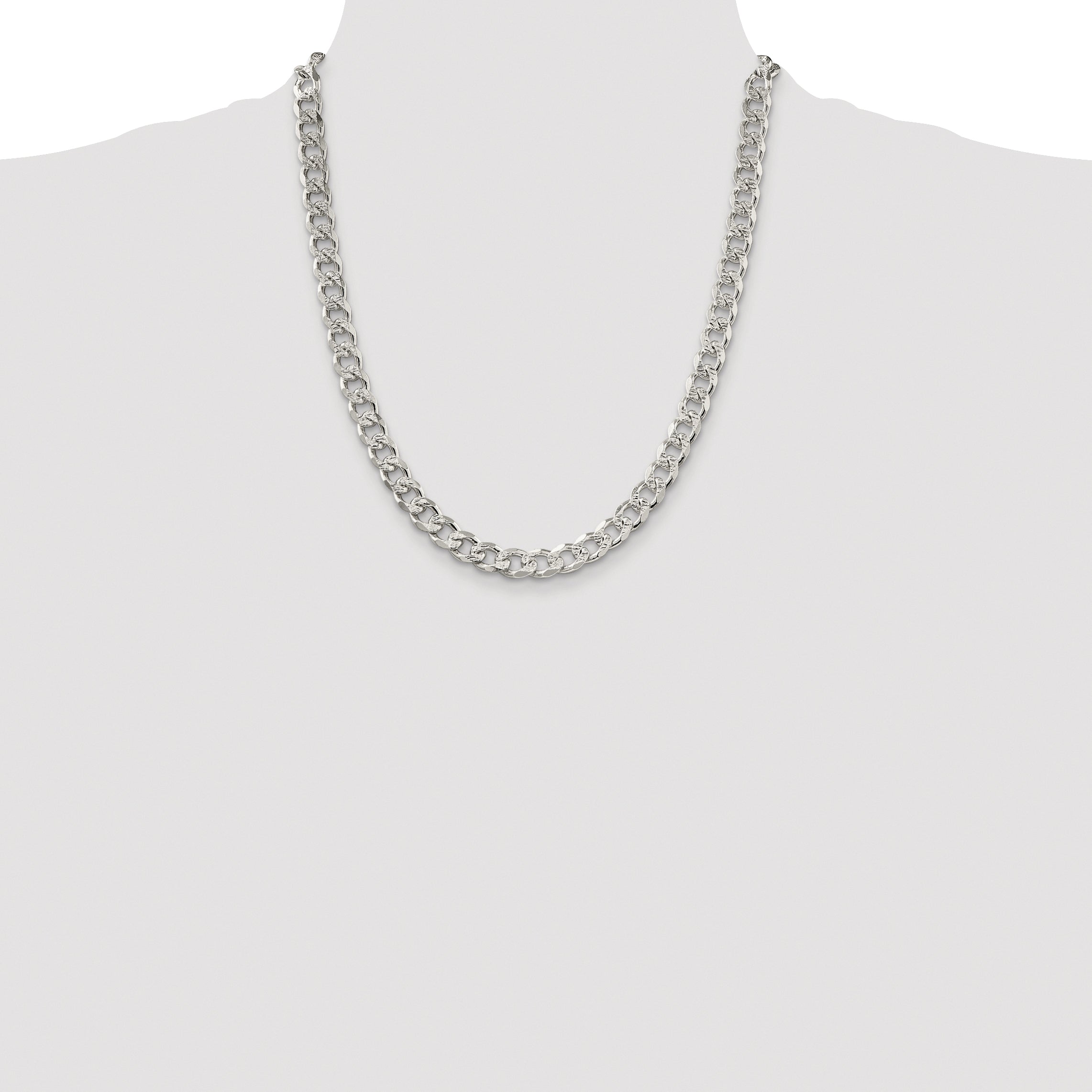 Sterling Silver Rhodium-plated 8.3mm Pav‚ Curb Chain