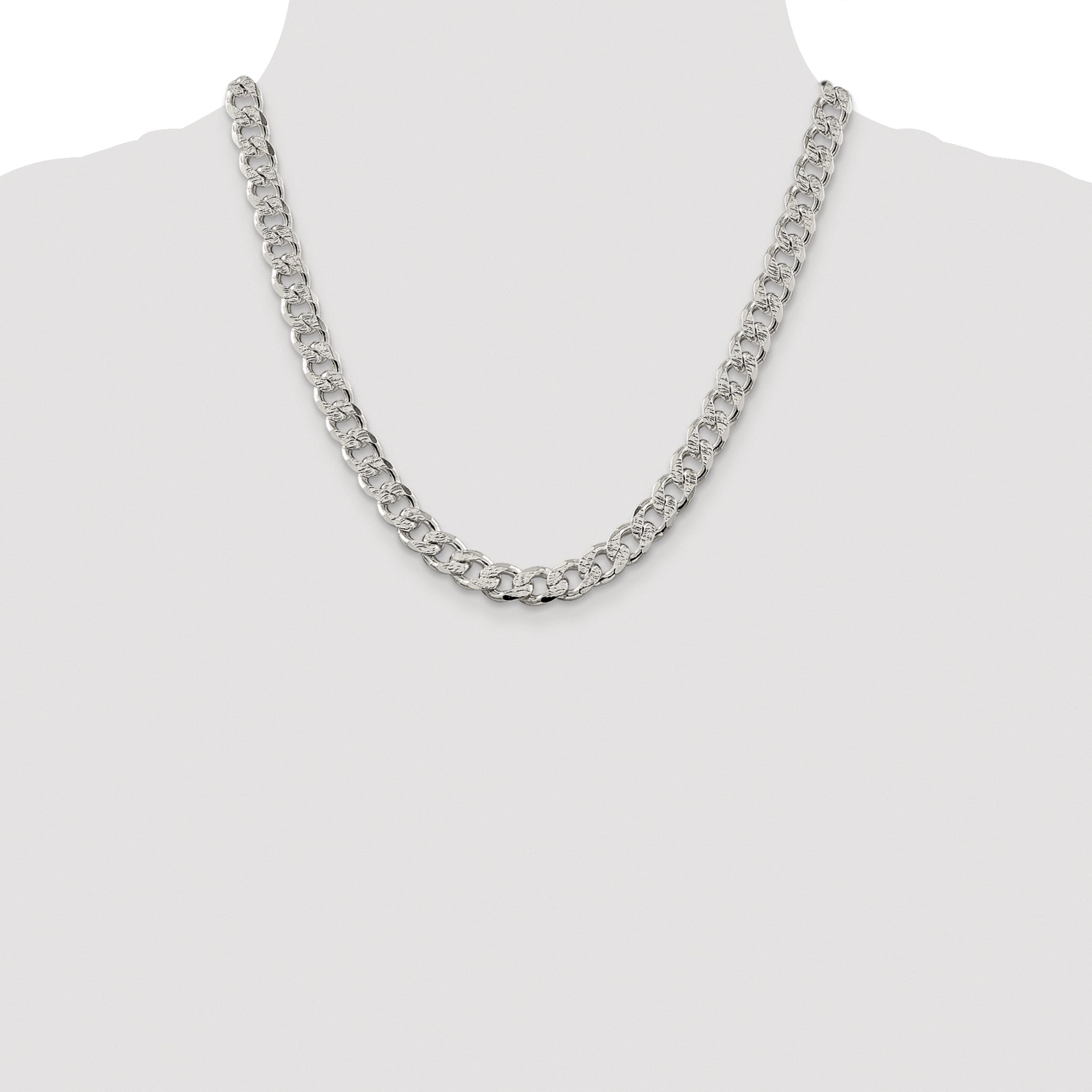 Sterling Silver Rhodium-plated 9.3mm Pav‚ Curb Chain