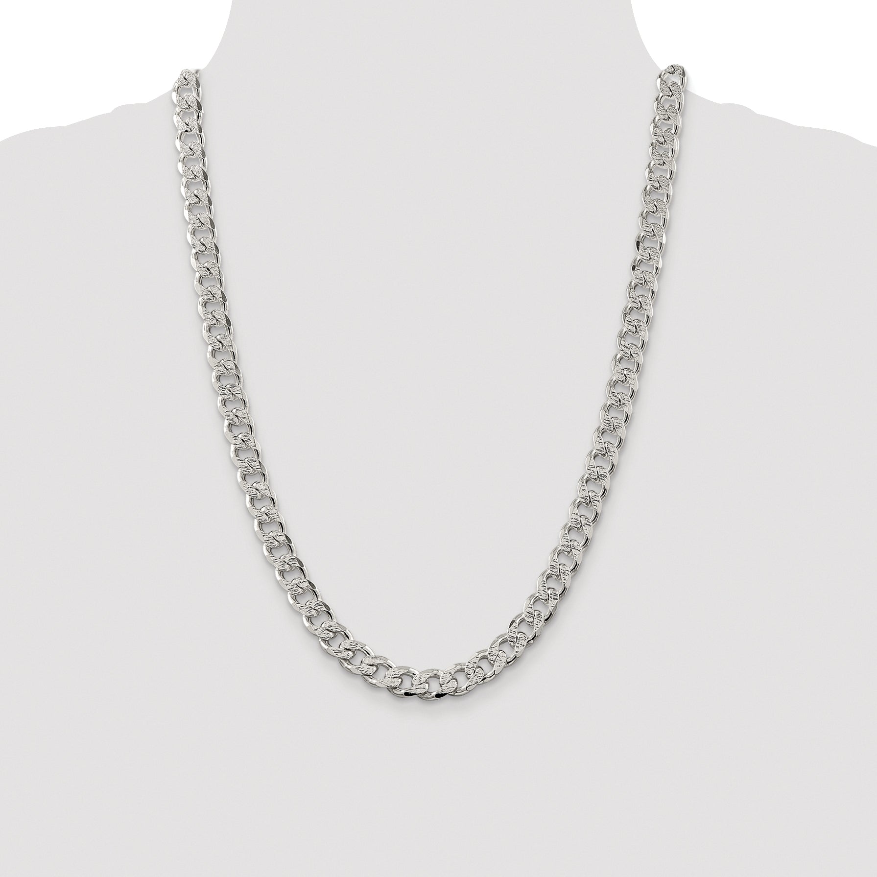 Sterling Silver Rhodium-plated 9.3mm Pav‚ Curb Chain