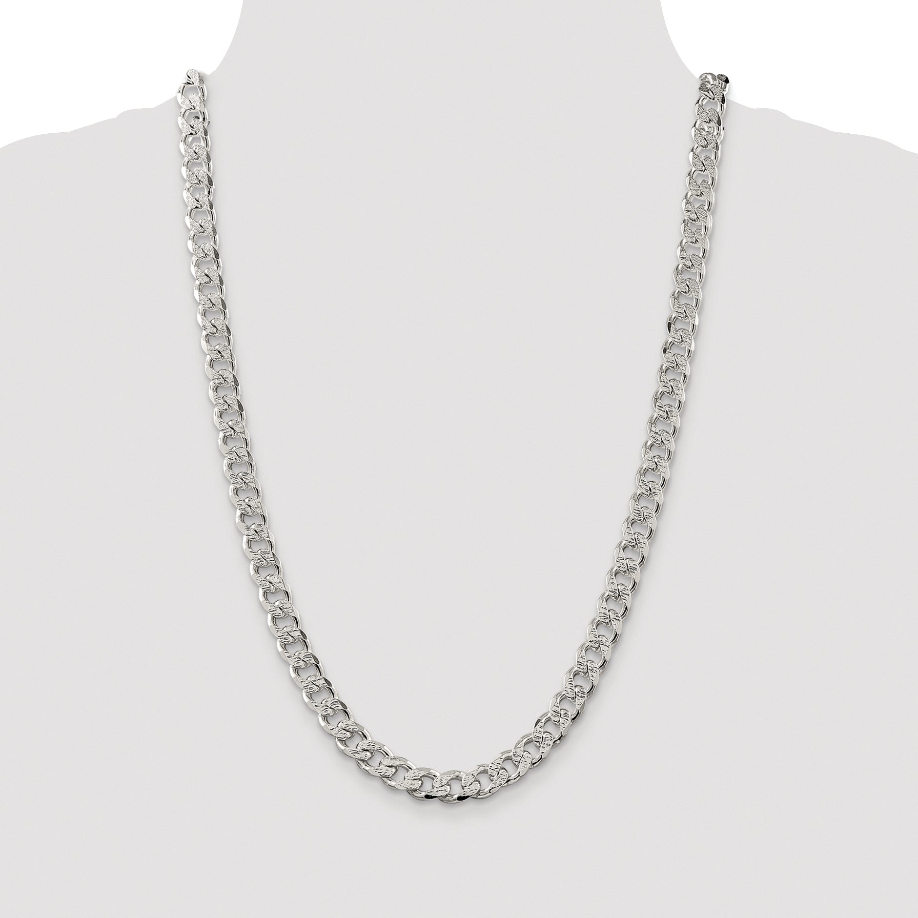 Sterling Silver Rhodium-plated 9.3mm Pav‚ Curb Chain