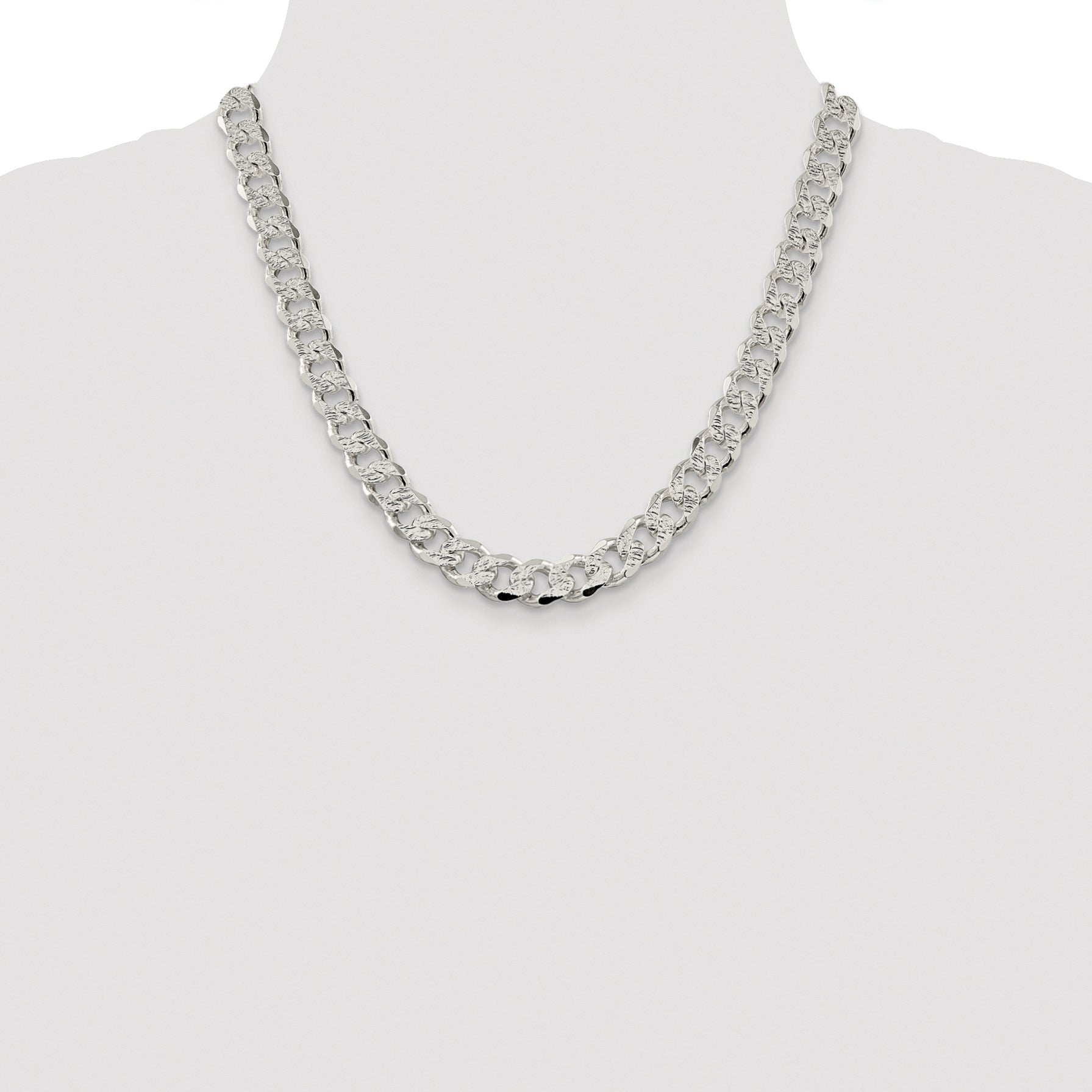 Sterling Silver Rhodium-plated 11.0mm Pav‚ Curb Chain