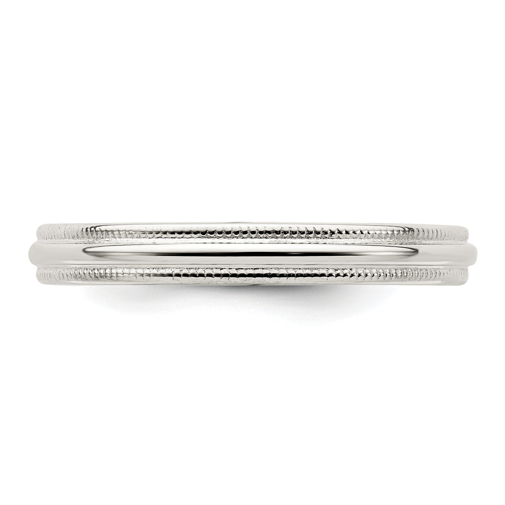 Sterling Silver Rhodium-plated 3mm Comfort Fit Milgrain Size 12 Band