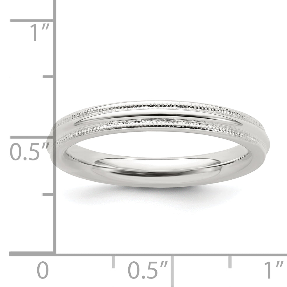 Sterling Silver 3mm Comfort Fit Half Round Milgrain Band