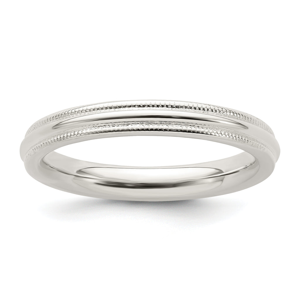 Sterling Silver 3mm Comfort Fit Half Round Milgrain Band