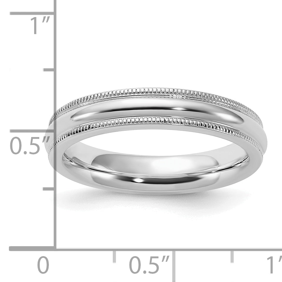 Sterling Silver Rhodium-plated 4mm Comfort Fit Milgrain Band