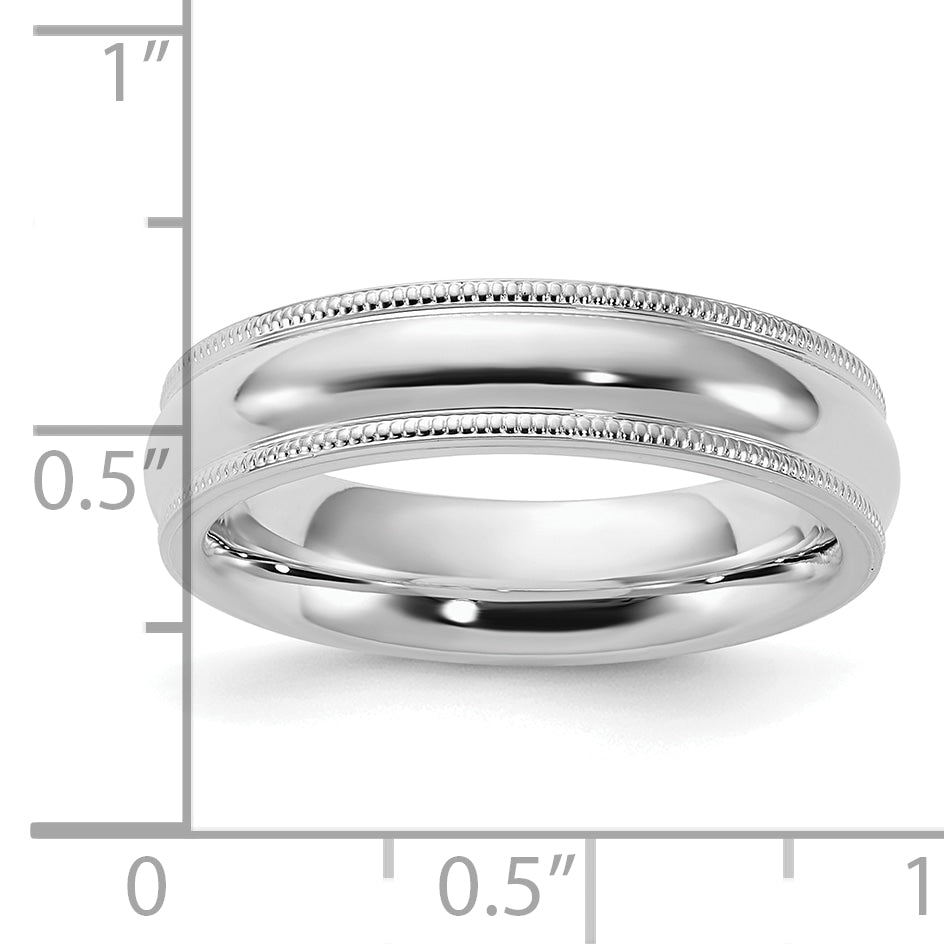 Sterling Silver Rhodium-plated 5mm Comfort Fit Milgrain Size 13.5 Band