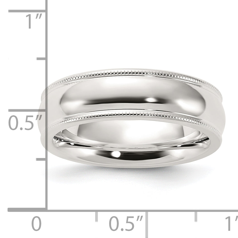 Sterling Silver Rhodium-plated 6mm Comfort Fit Milgrain Size 12.5 Band