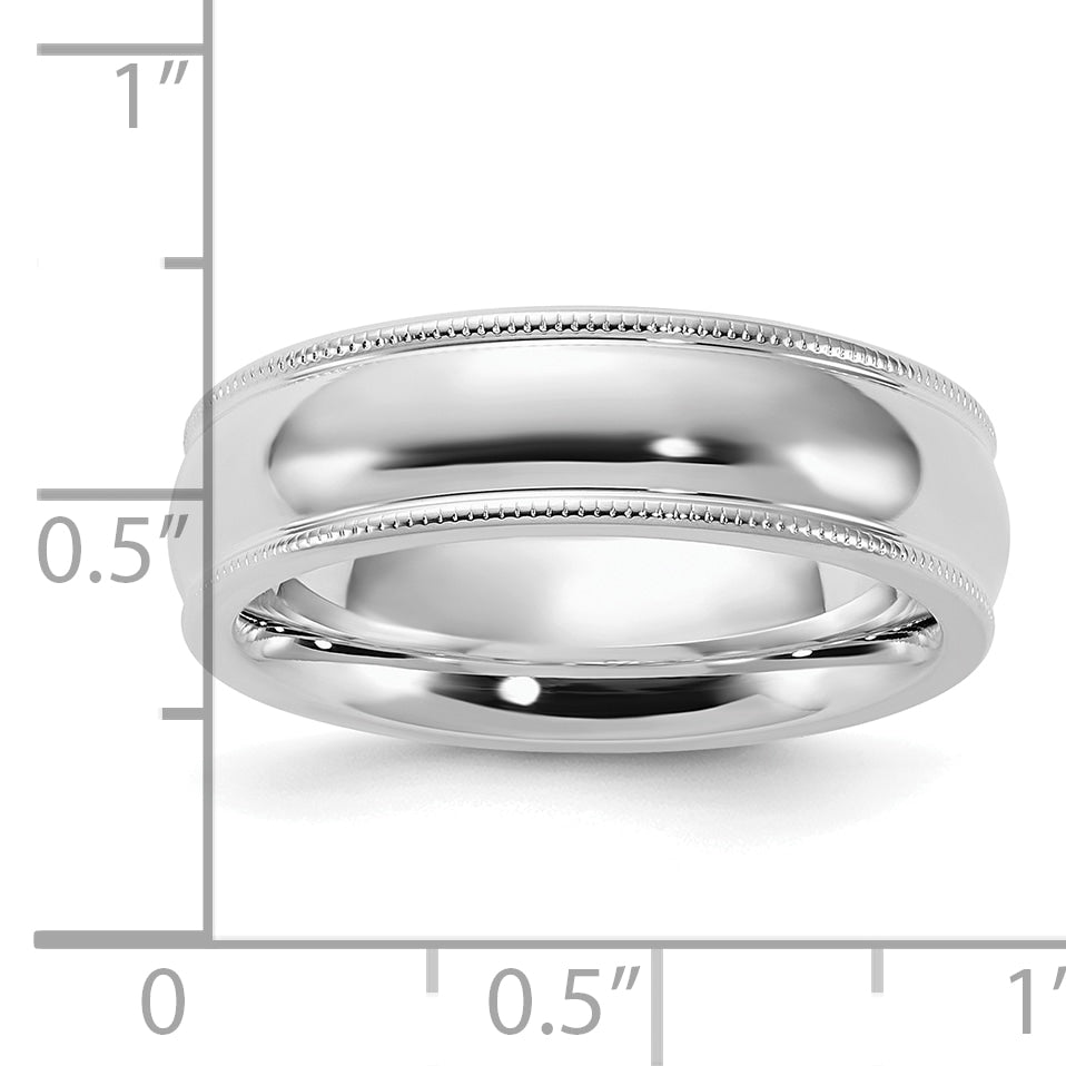Sterling Silver Rhodium-plated 6mm Comfort Fit Milgrain Band