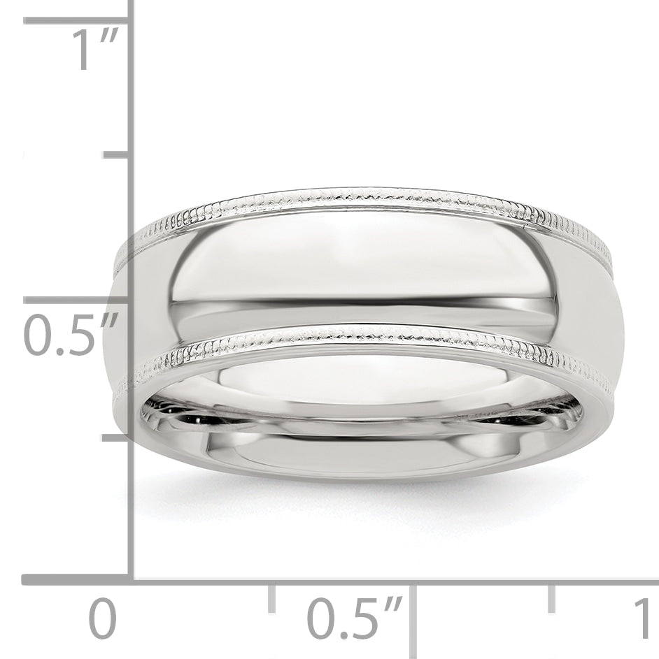 Sterling Silver 7mm Comfort Fit Half Round Milgrain Band