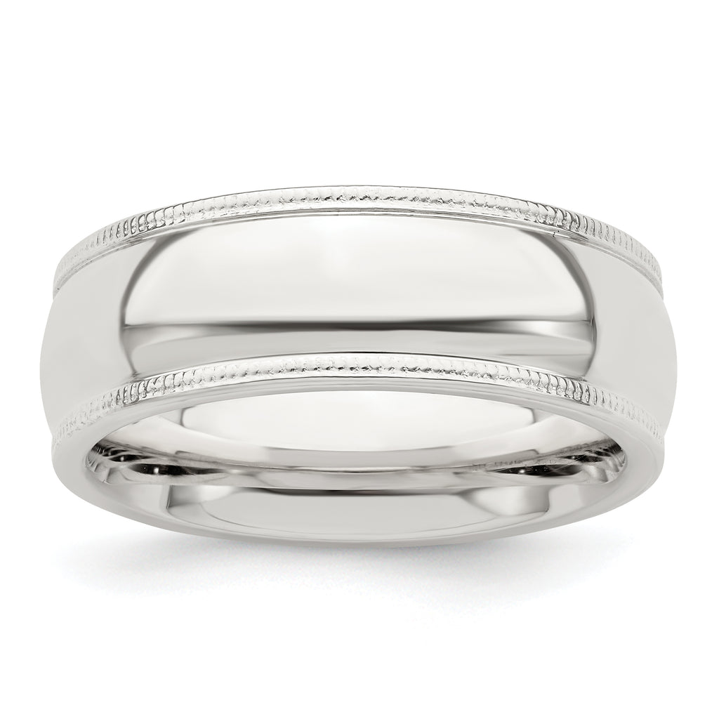 Sterling Silver 7mm Comfort Fit Half Round Milgrain Band