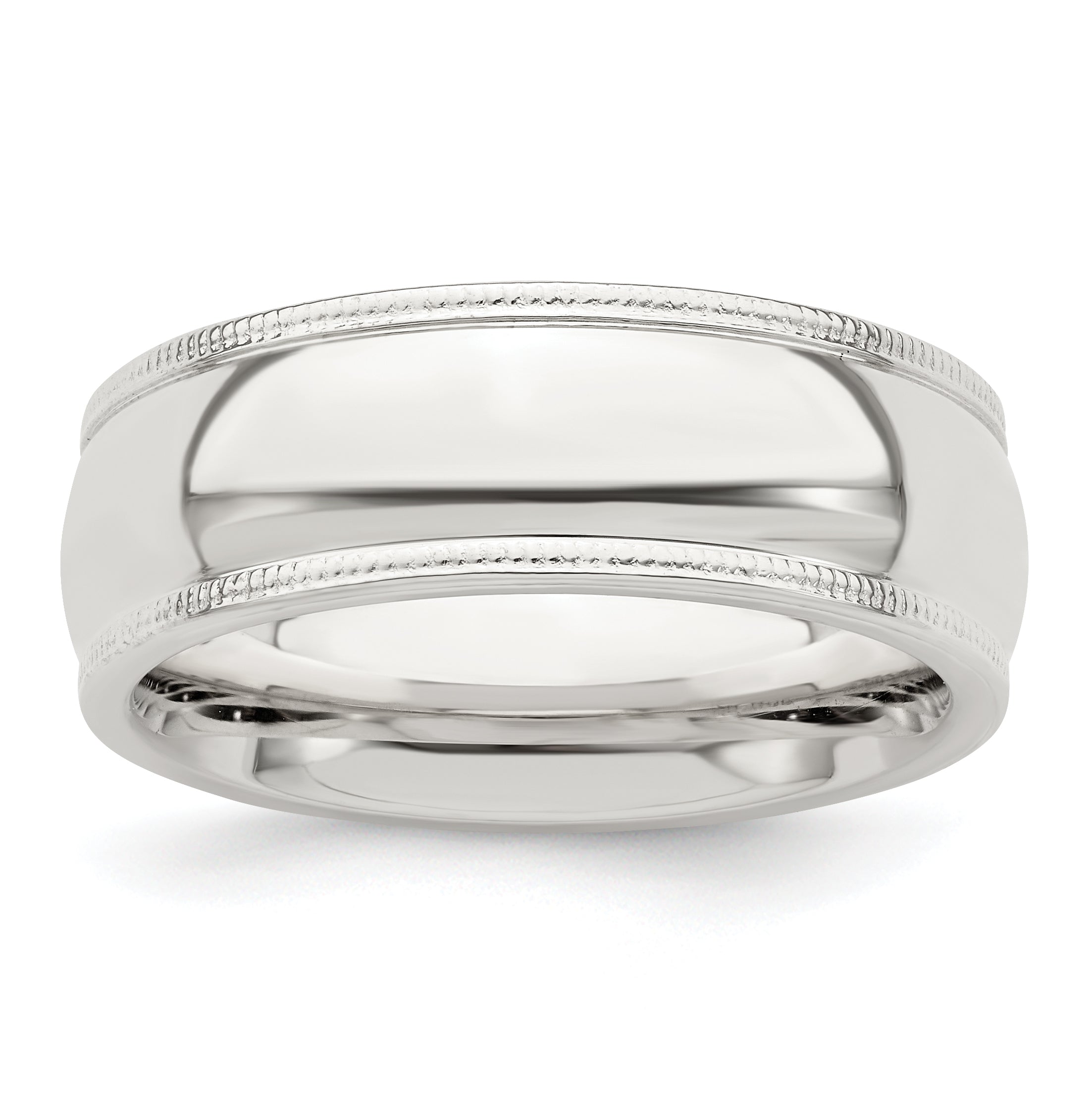 Sterling Silver 7mm Comfort Fit Half Round Milgrain Band