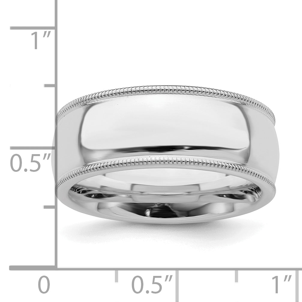 Sterling Silver Rhodium-plated 8mm Comfort Fit Milgrain Size 13.5 Band