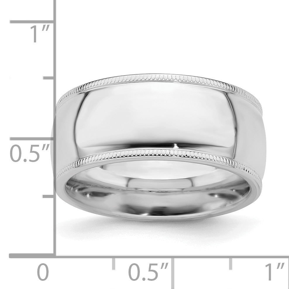 Sterling Silver Rhodium-plated 9mm Comfort Fit Milgrain Size 13.5 Band