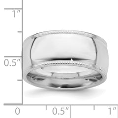 Sterling Silver Rhodium-plated 9mm Comfort Fit Milgrain Size 13.5 Band