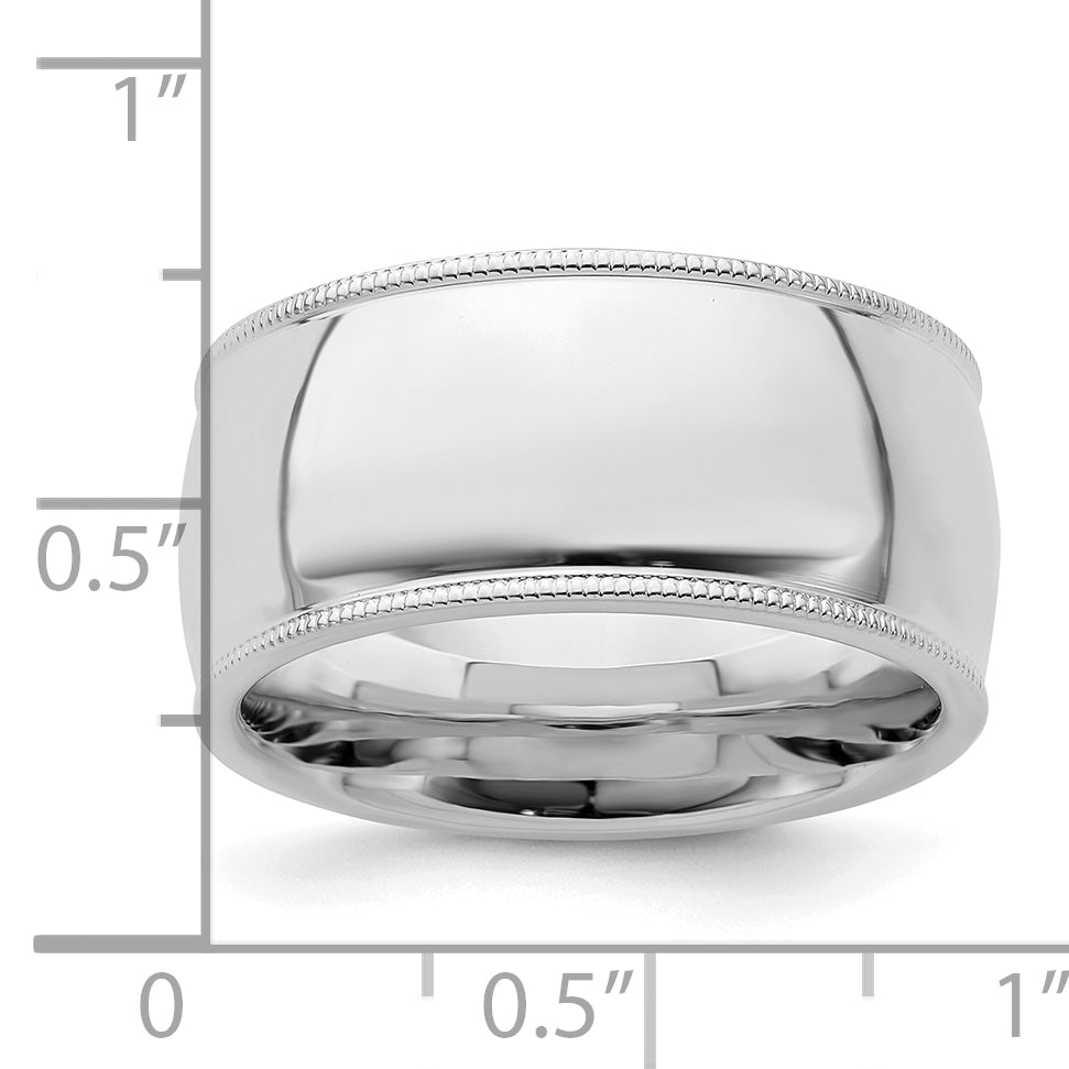 Sterling Silver Rhodium-plated 10mm Comfort Fit Milgrain Size 13.5 Band