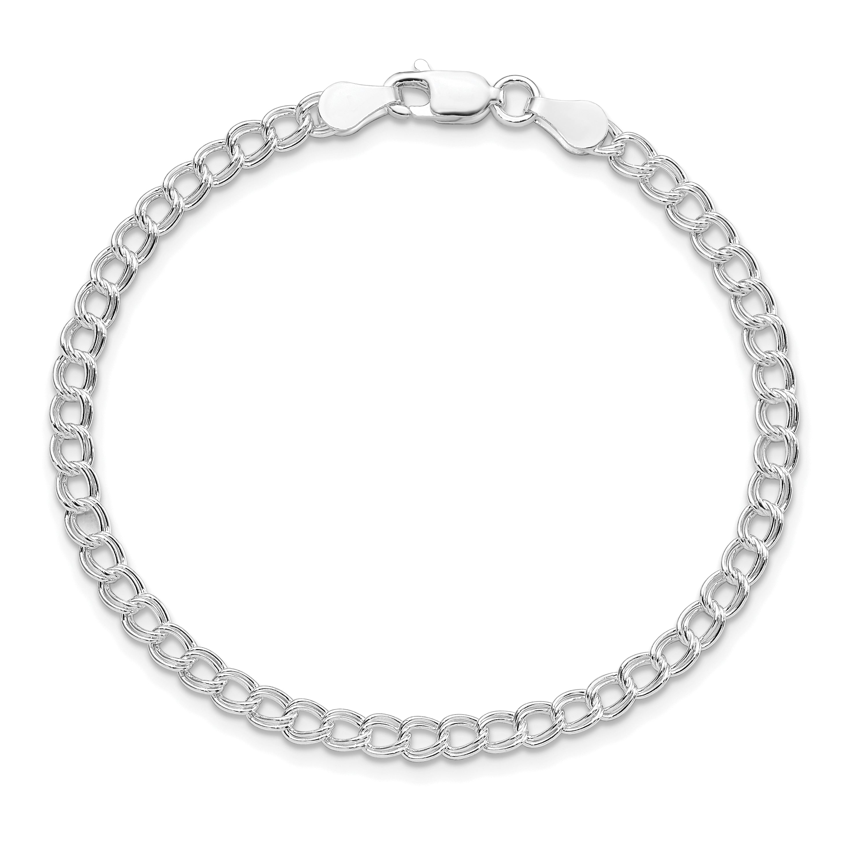 Sterling Silver RH-plated 3.5mm Solid Double Link Charm Bracelet Secondary image
