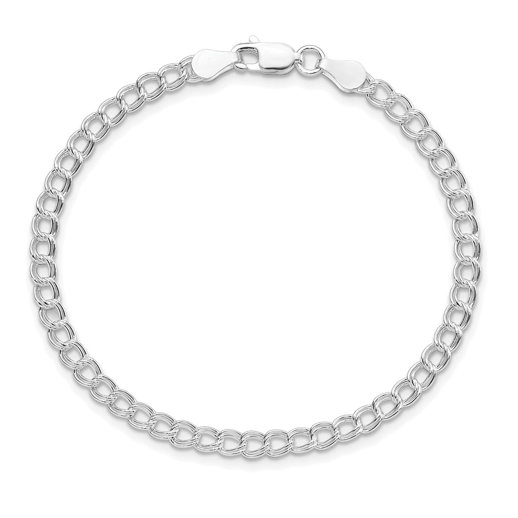 Sterling Silver RH-plated 3.5mm Solid Double Link Charm Bracelet