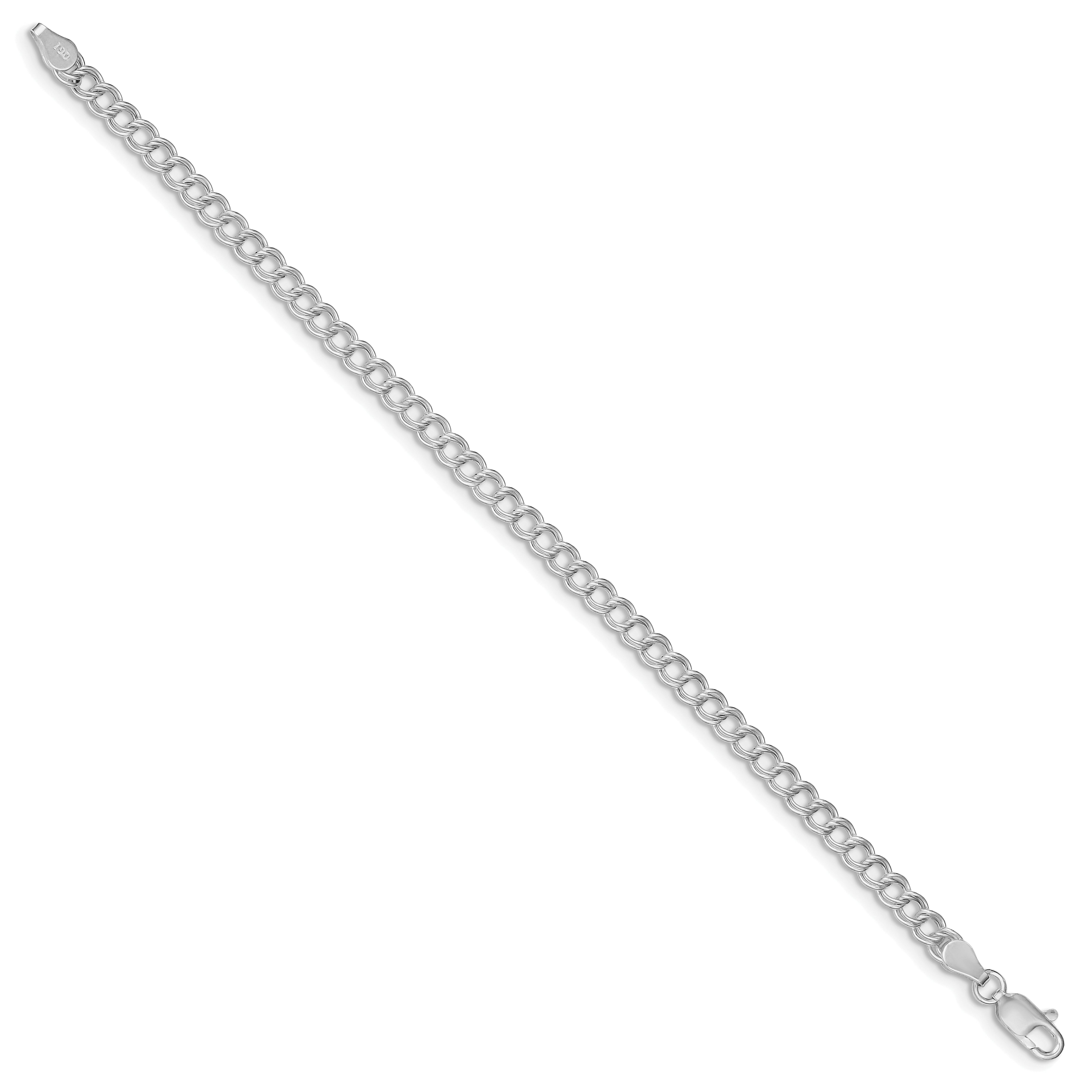 Sterling Silver Rhodium-plated 4.25mm Double Link Charm Bracelet