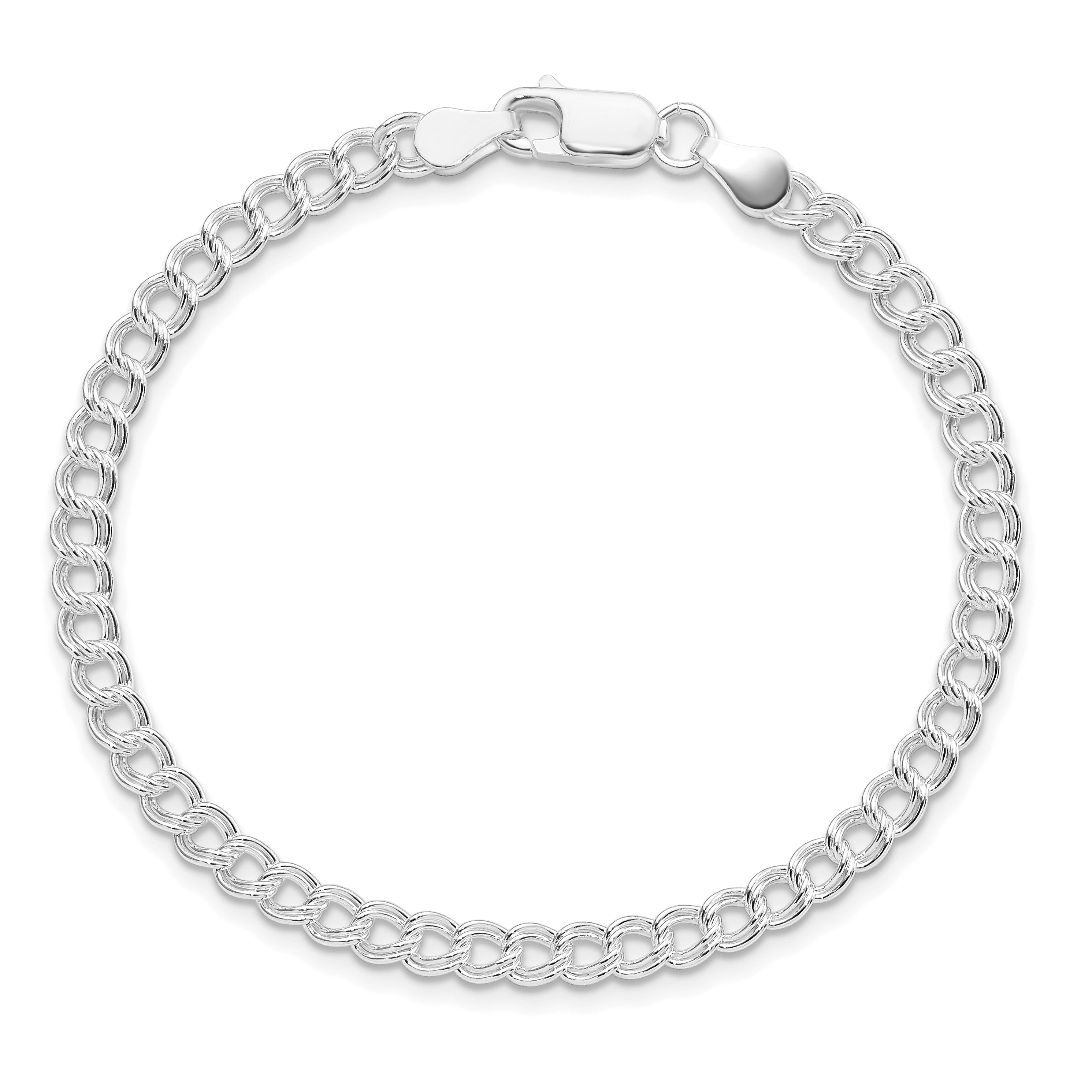 Sterling Silver Rhodium-plated 4.25mm Double Link Charm Bracelet
