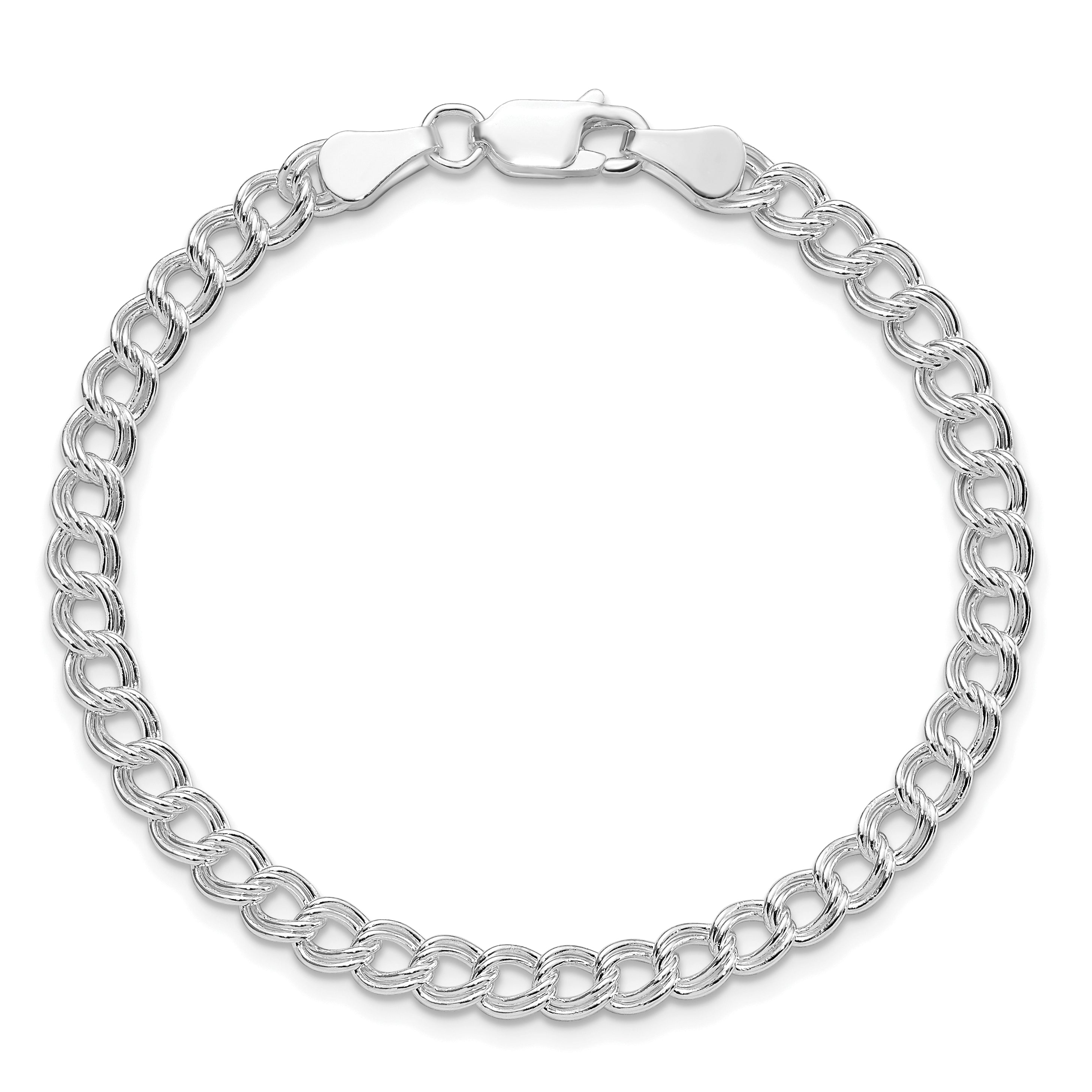 Sterling Silver Rhodium-plated 5mm Double Link Charm Bracelet
