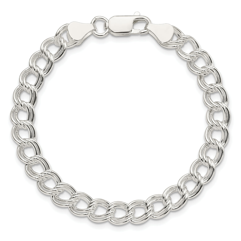 Sterling Silver 7mm Solid Double Link 6 inch Charm Bracelet