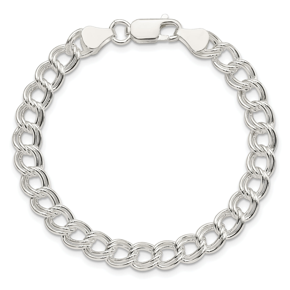 Sterling Silver 7mm Solid Double Link 6 inch Charm Bracelet