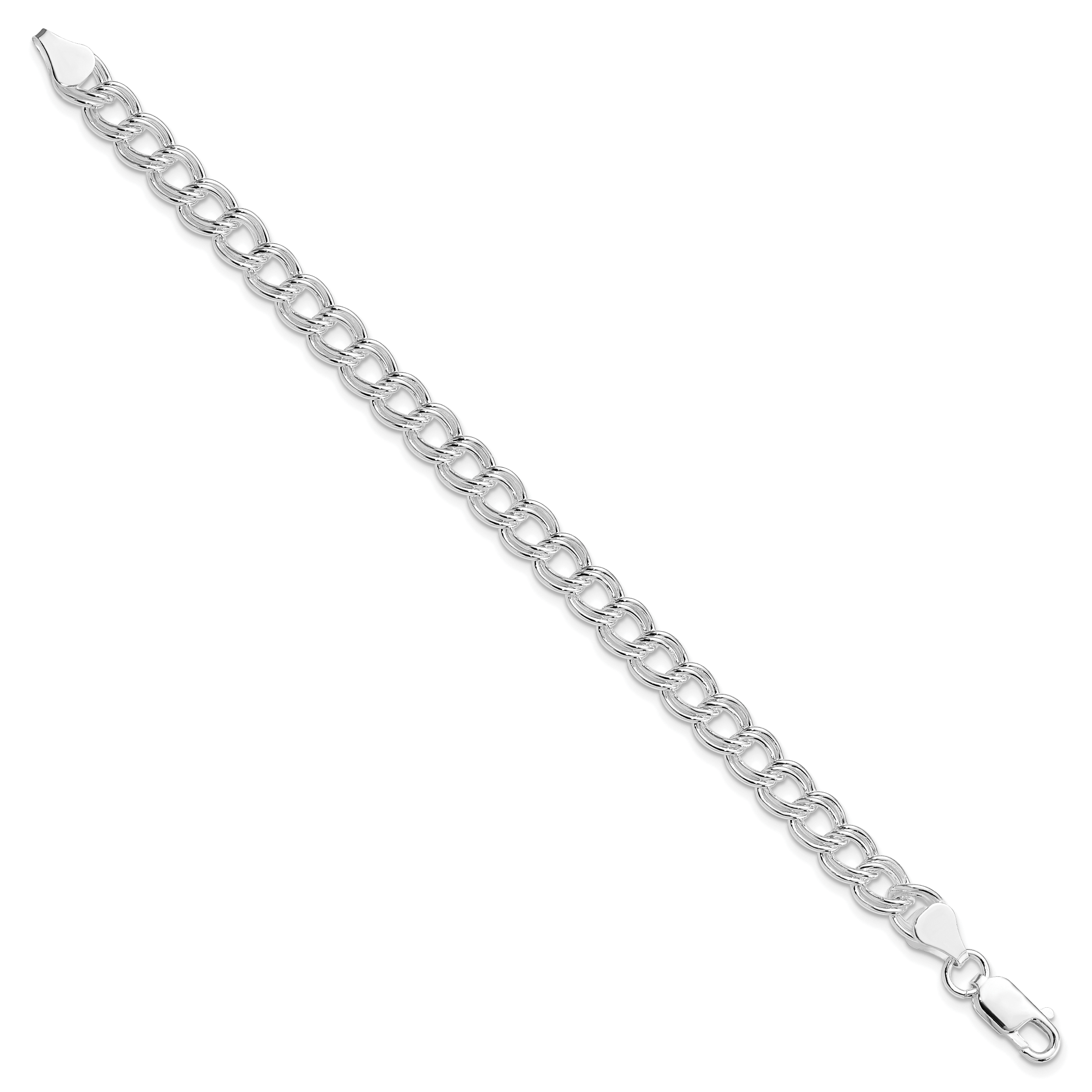 Sterling Silver Rhodium-plated 7mm Double Link Charm Bracelet Secondary image