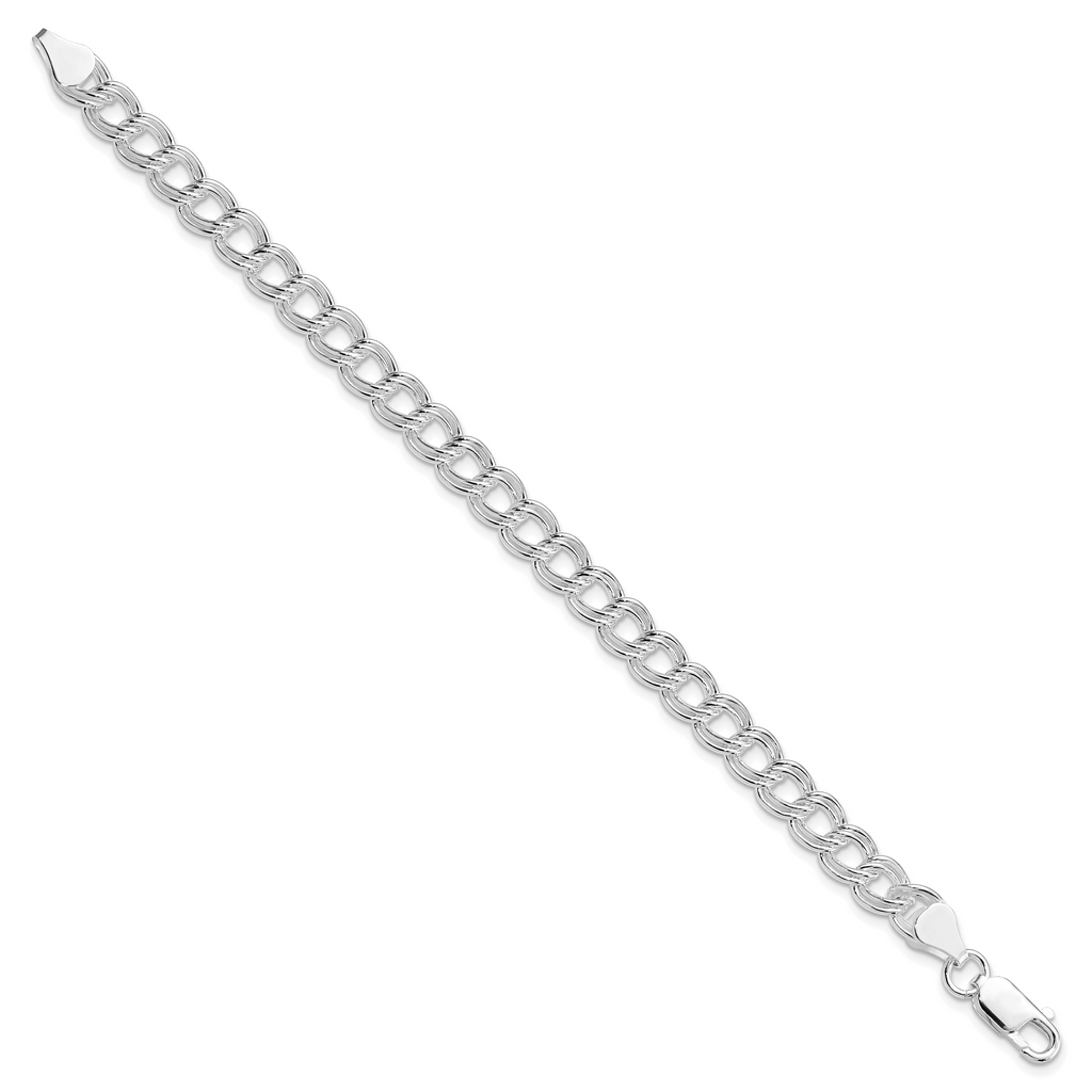 Sterling Silver Rhodium-plated 7mm Double Link Charm Bracelet