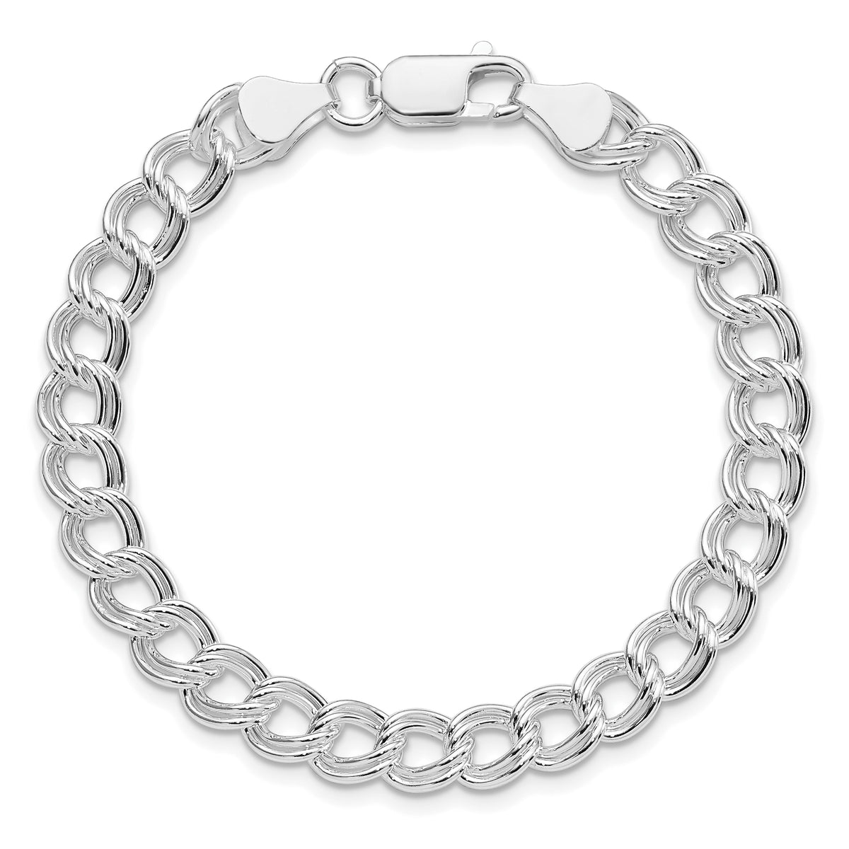 Sterling Silver Rhodium-plated 7mm Solid Double Link 8 inch Charm Bracelet