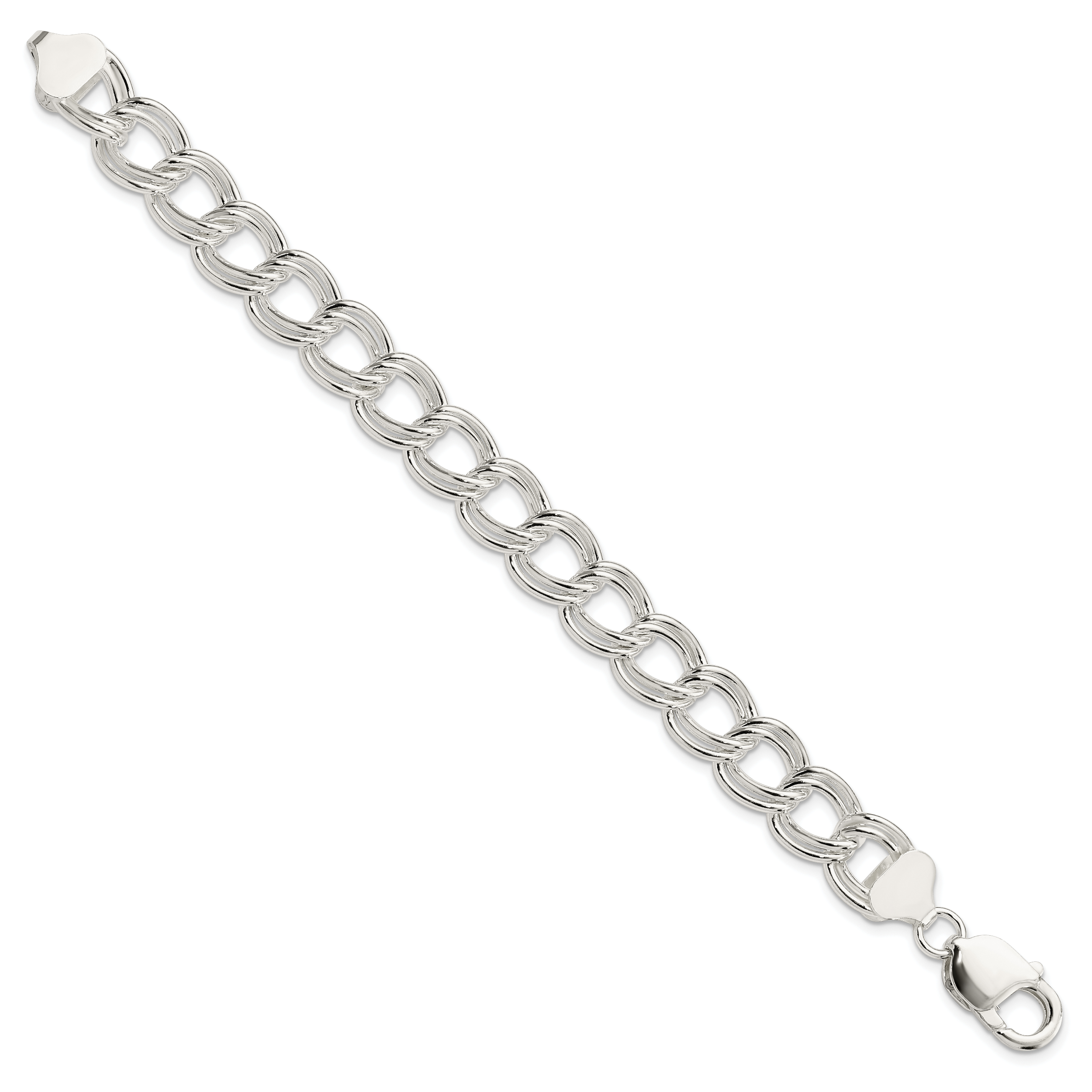 Sterling Silver 11.5mm Solid Double Link Charm Bracelet Secondary image