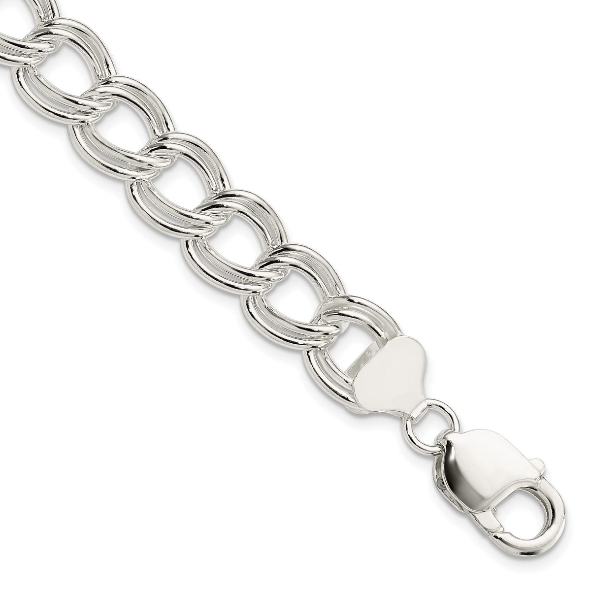 Sterling Silver 11.5mm Solid Double Link Charm Bracelet - Sophia Jewelers Main image