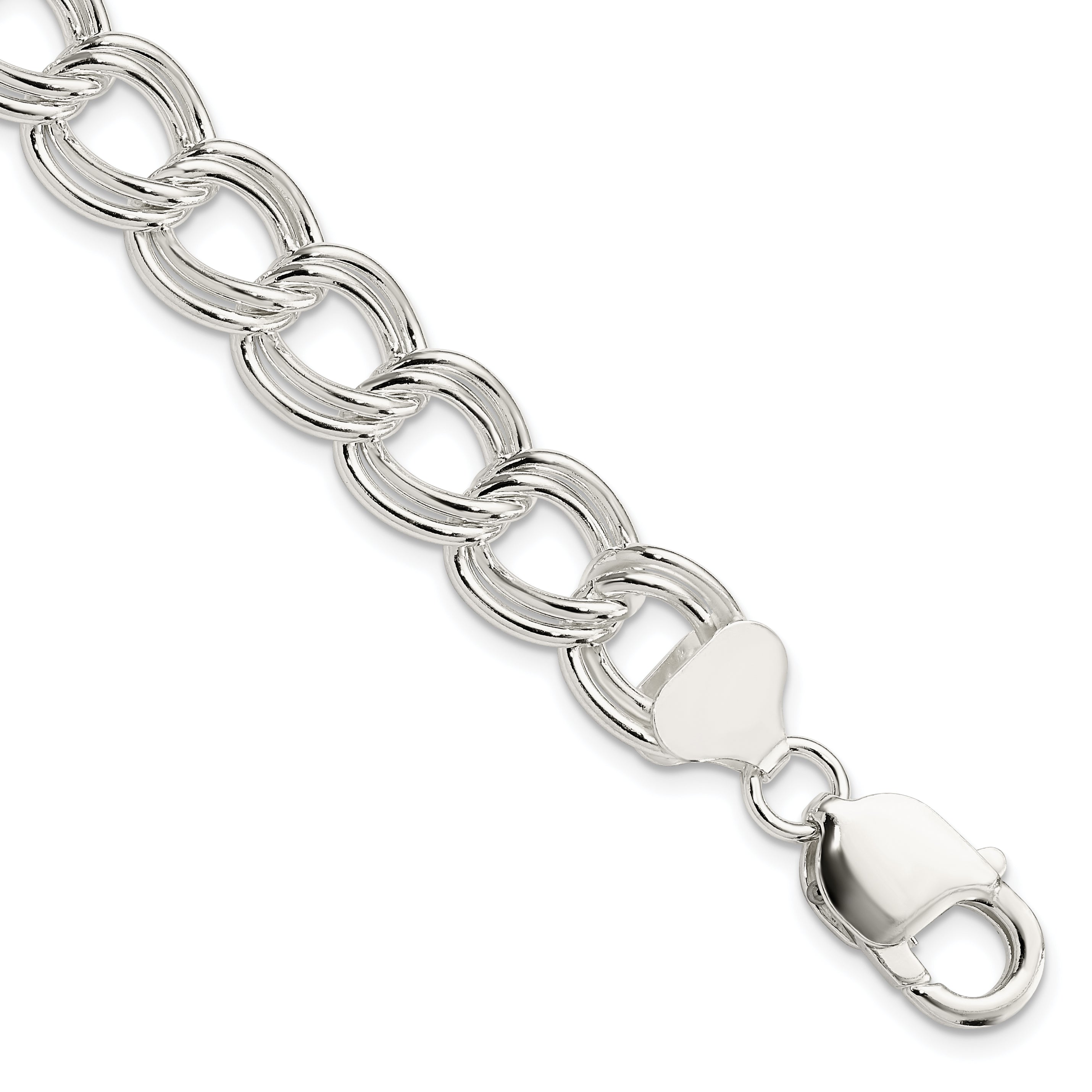 Sterling Silver 11.5mm Solid Double Link Charm Bracelet Main image