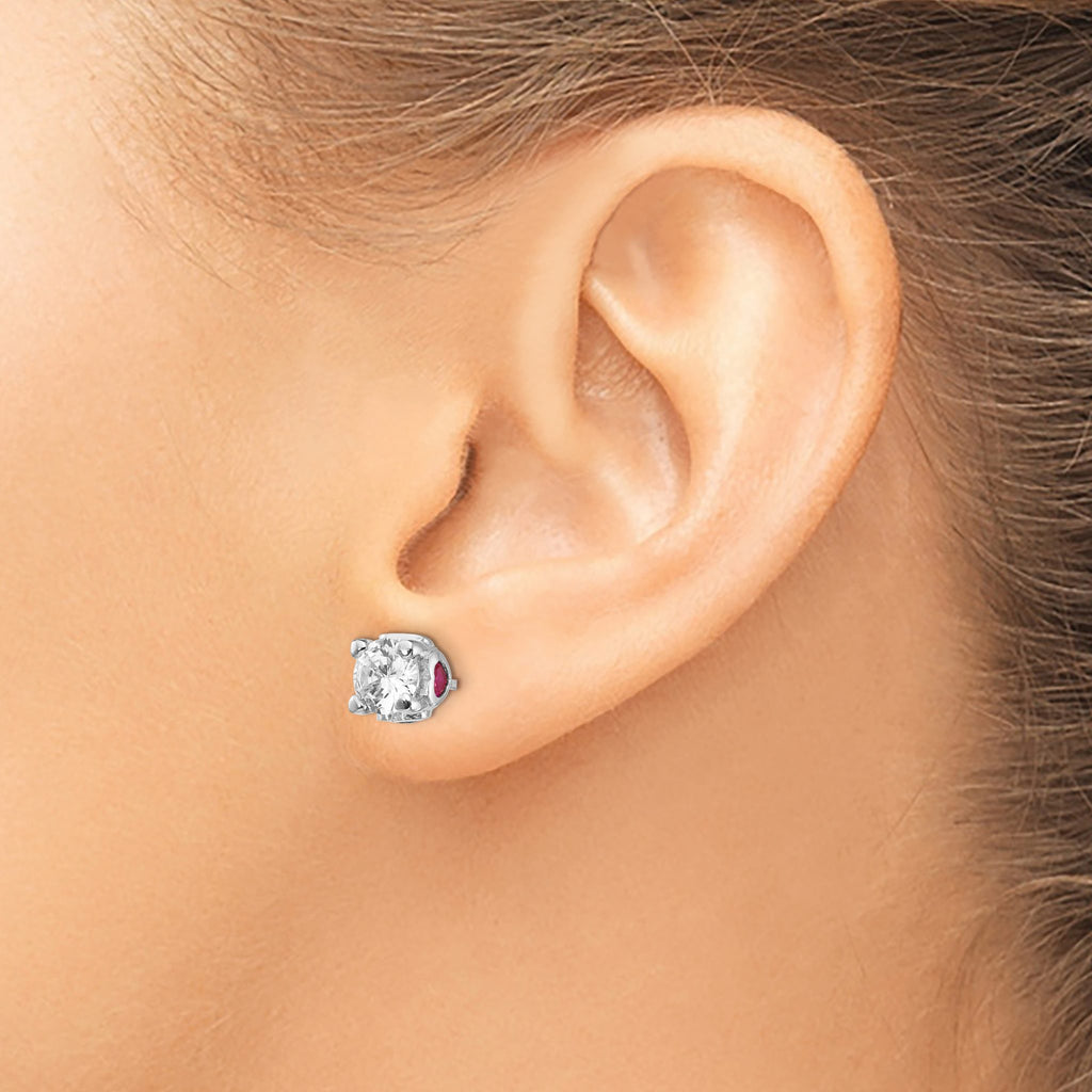 Lab-Created Ruby White Cubic Zirconia Stud Earrings in Sterling Silver, 6mm - Sophia Jewelers